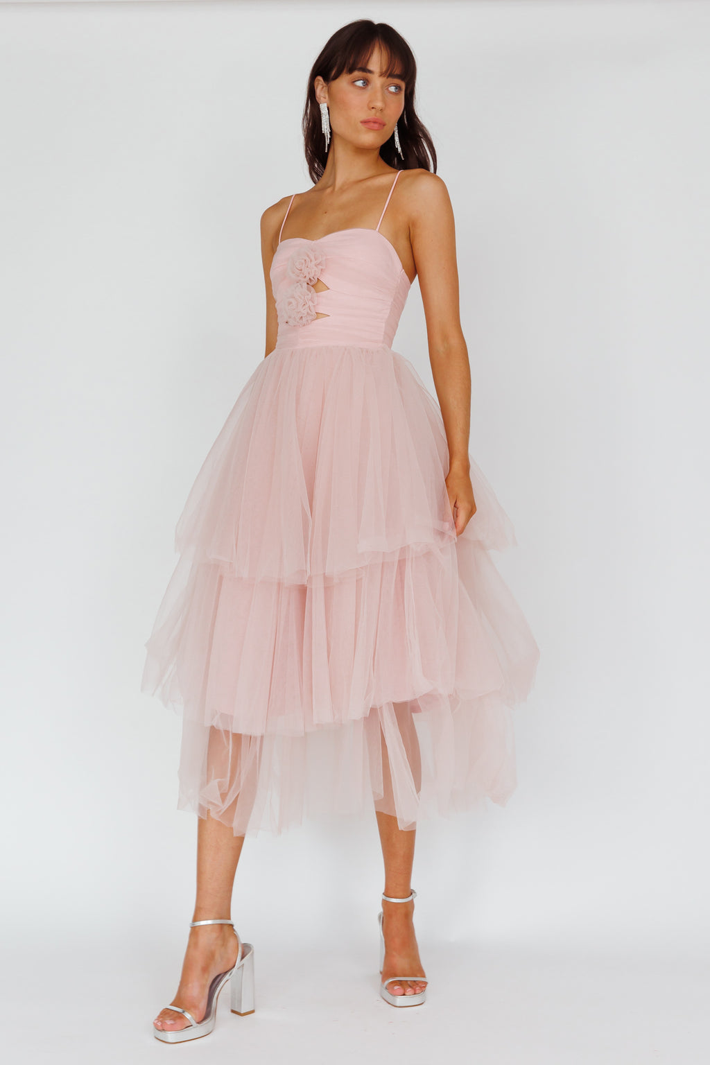 Seraphina Rose Bodice Tulle Midi Dress Blush by Selfie Leslie