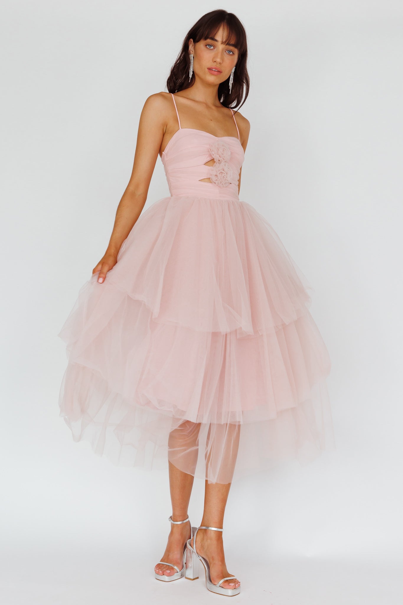 Seraphina Rose Bodice Tulle Midi Dress Blush by Selfie Leslie