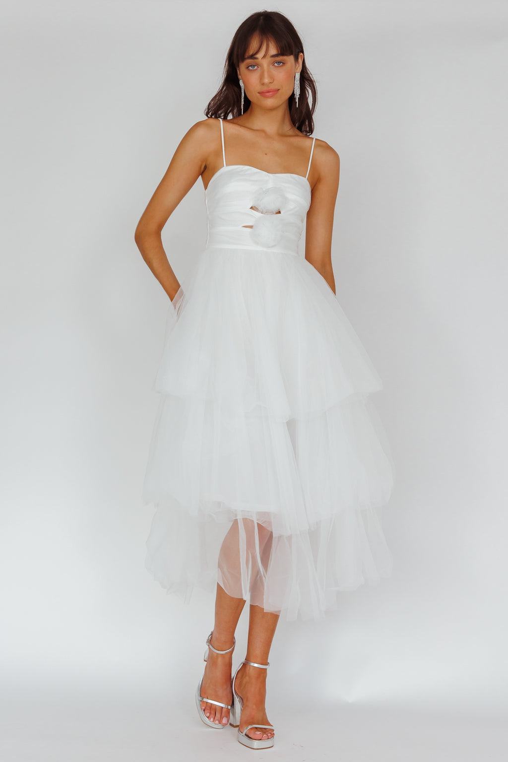 Seraphina Rose Bodice Tulle Midi Dress White by Selfie Leslie