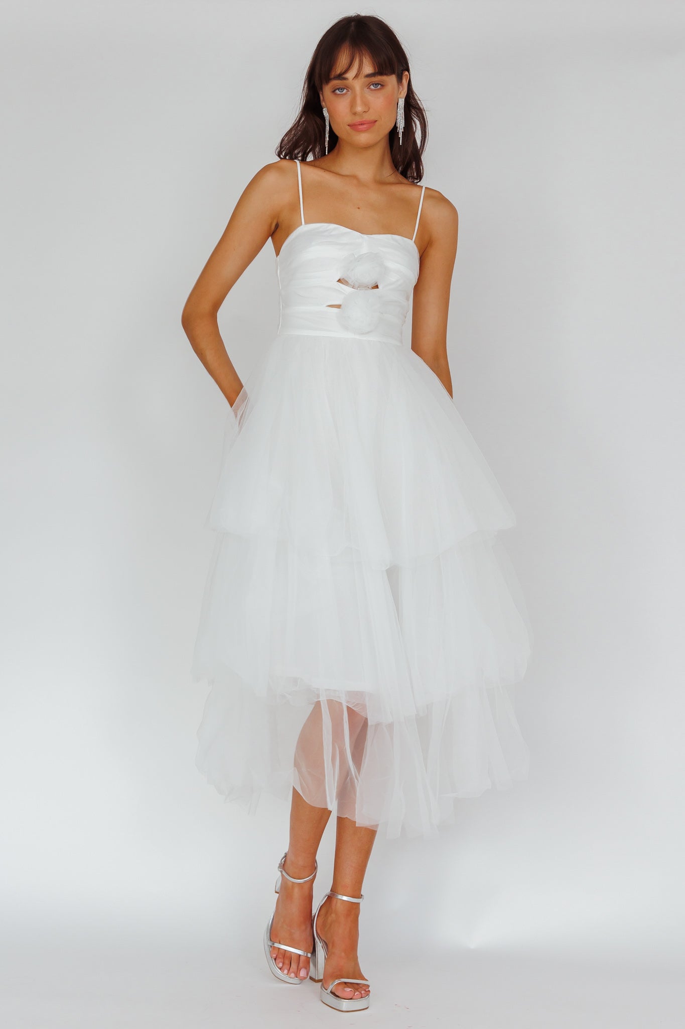 Seraphina Rose Bodice Tulle Midi Dress White by Selfie Leslie
