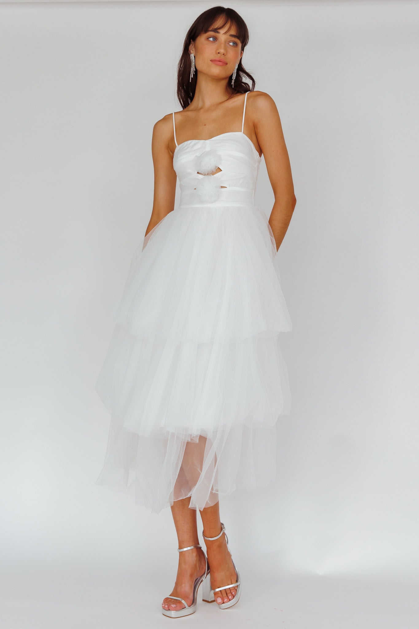 Seraphina Rose Bodice Tulle Midi Dress White by Selfie Leslie
