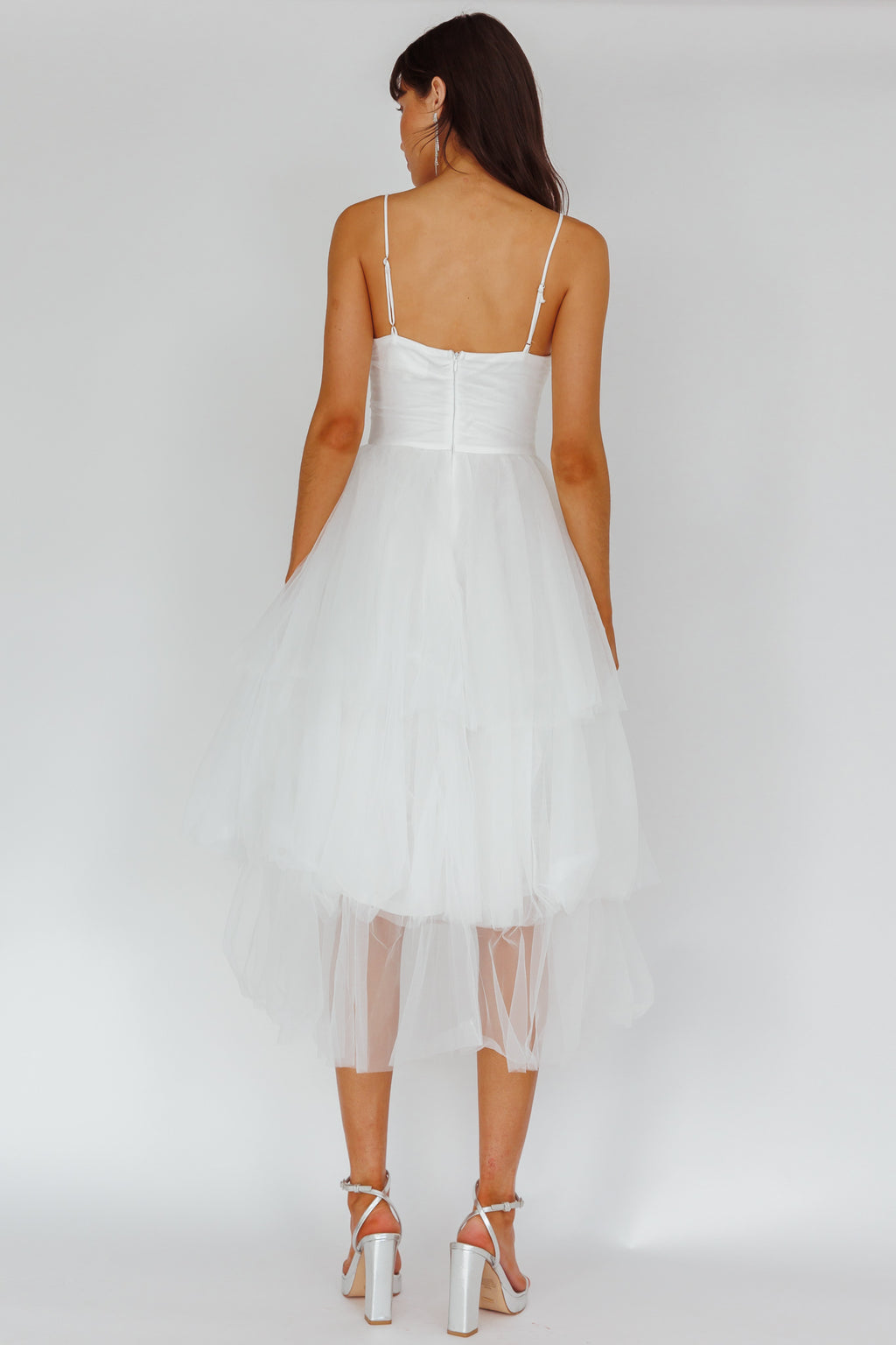 Seraphina Rose Bodice Tulle Midi Dress White by Selfie Leslie