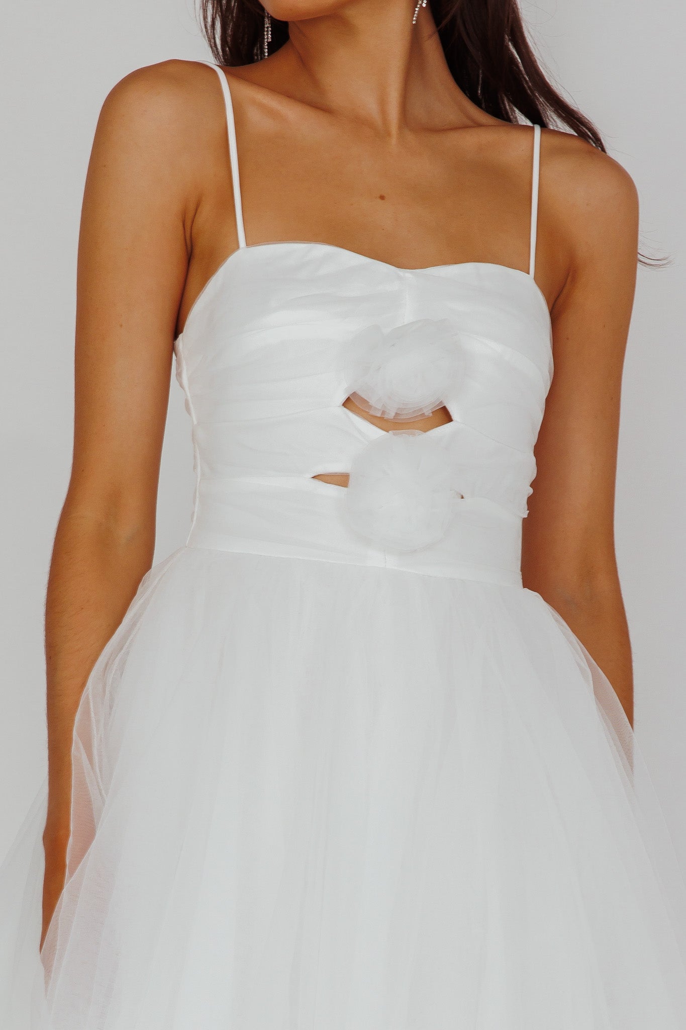 Seraphina Rose Bodice Tulle Midi Dress White by Selfie Leslie