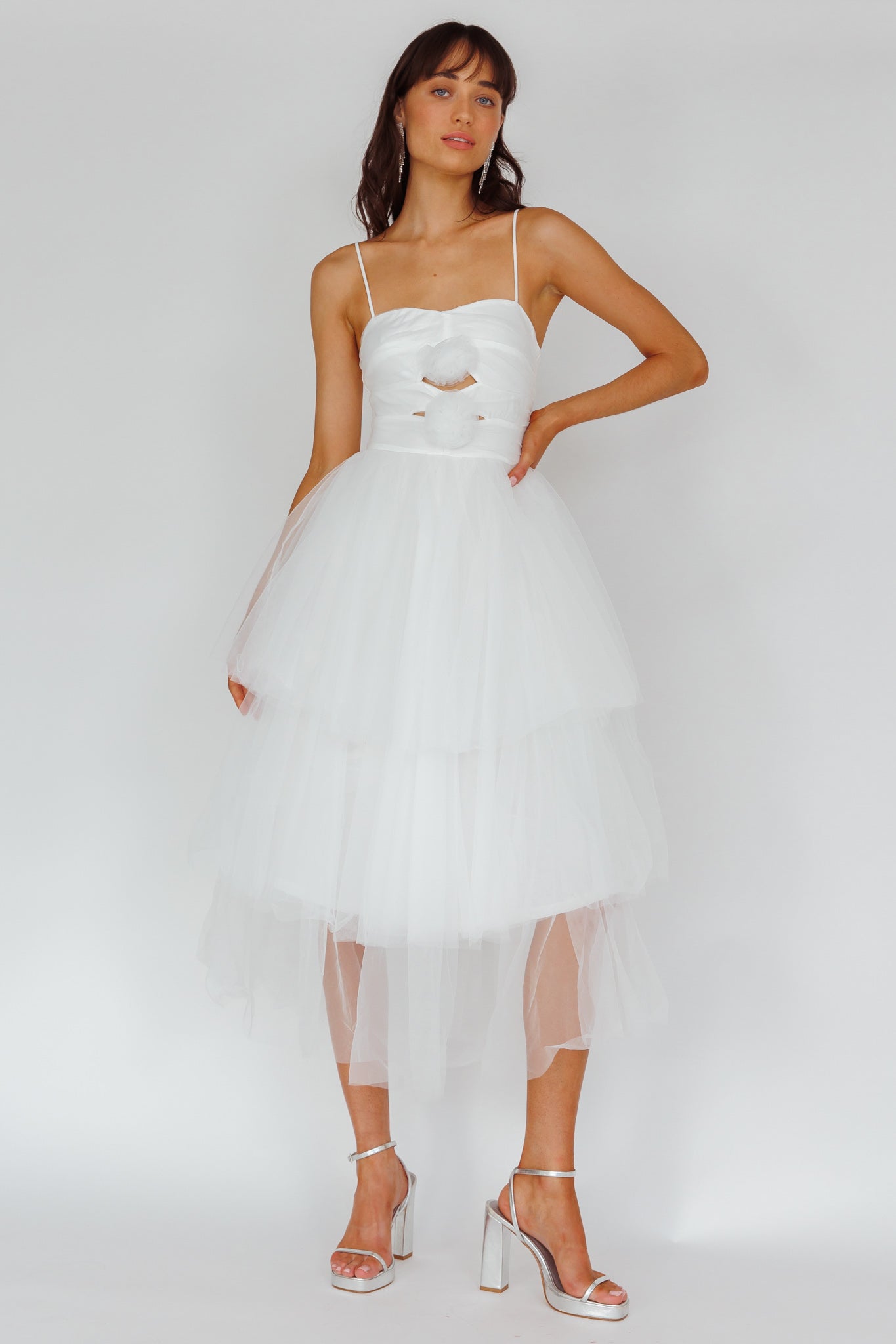 Seraphina Rose Bodice Tulle Midi Dress White by Selfie Leslie