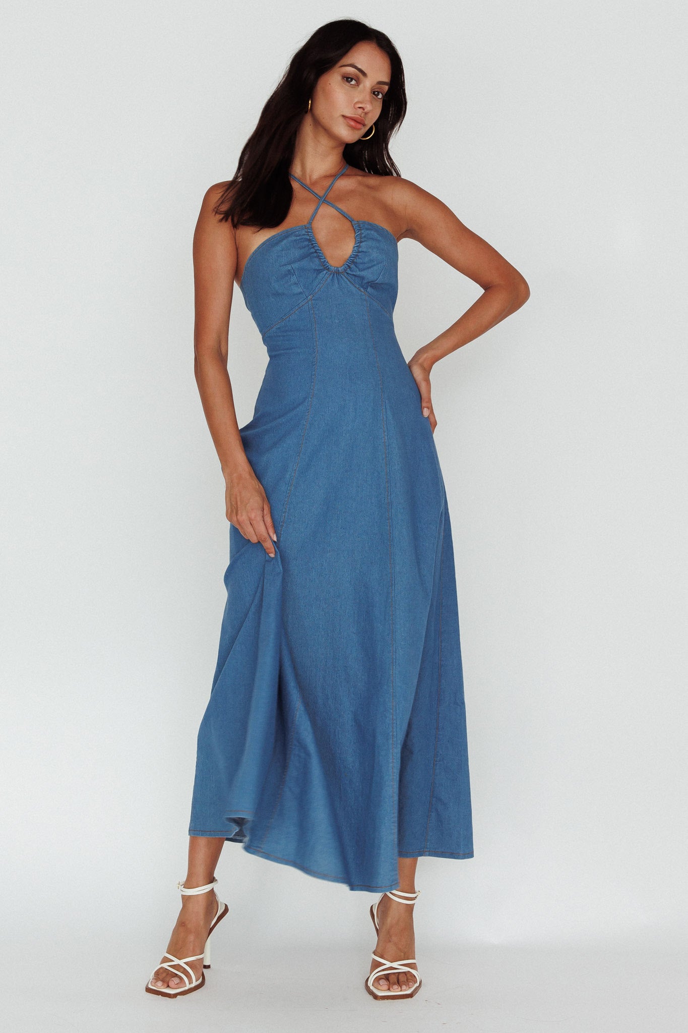 Leilana Halterneck Maxi Dress Denim by Selfie Leslie