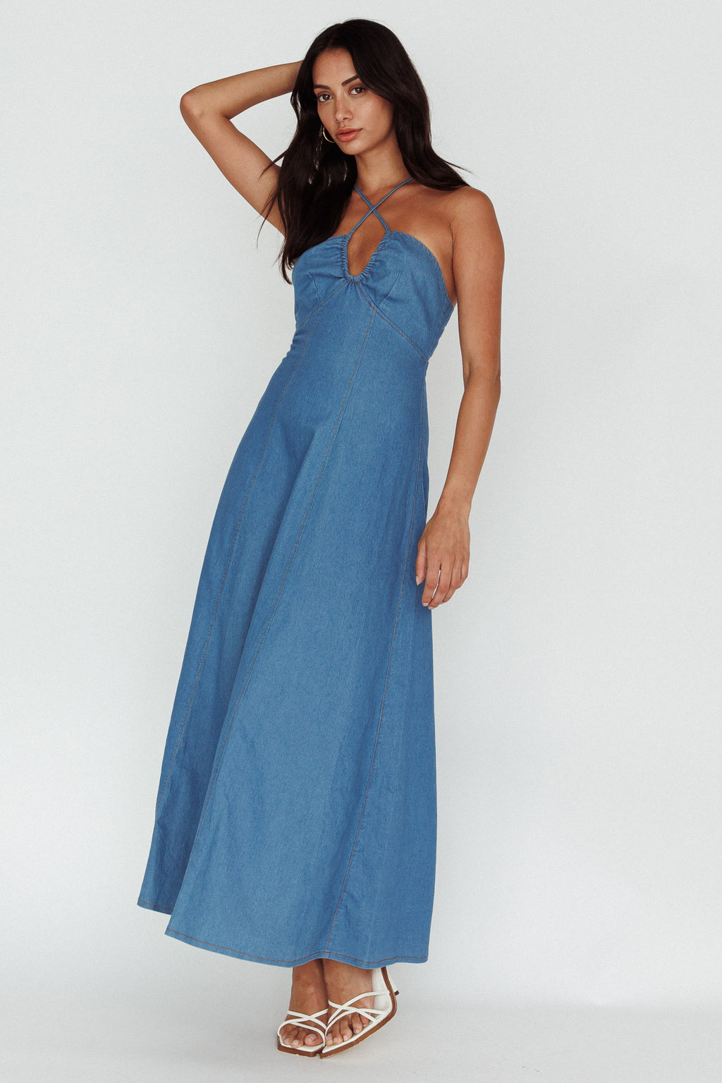 Leilana Halterneck Maxi Dress Denim by Selfie Leslie