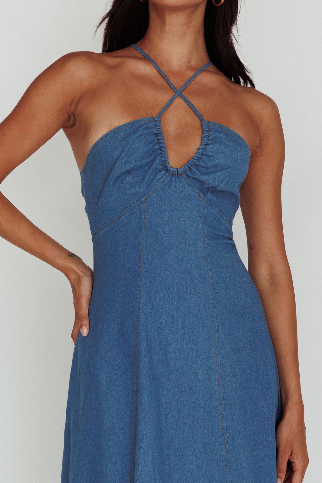 Leilana Halterneck Maxi Dress Denim by Selfie Leslie