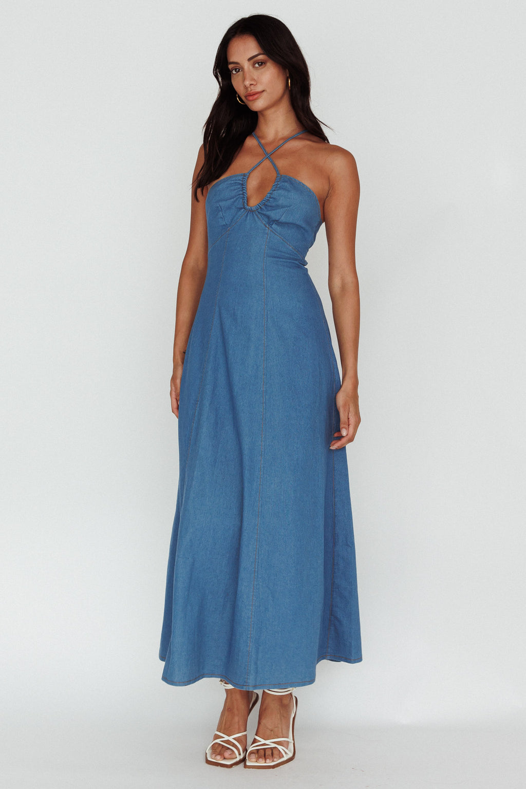 Leilana Halterneck Maxi Dress Denim by Selfie Leslie