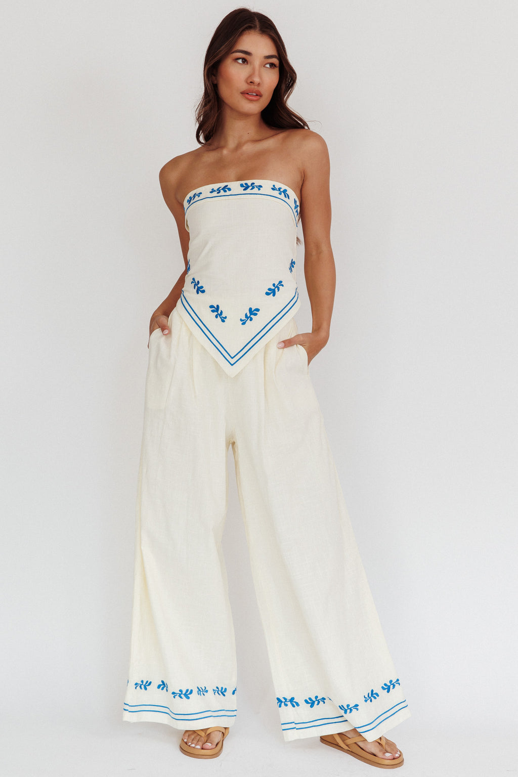 Sought After Tied Back Strapless Top Oat by Selfie Leslie