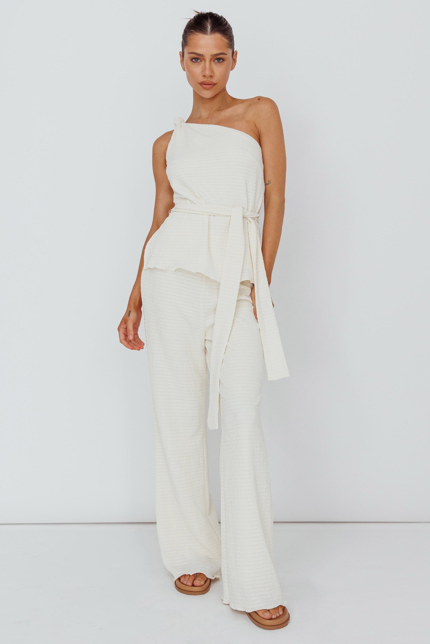 Austin City Textured Pants Cream by Selfie Leslie