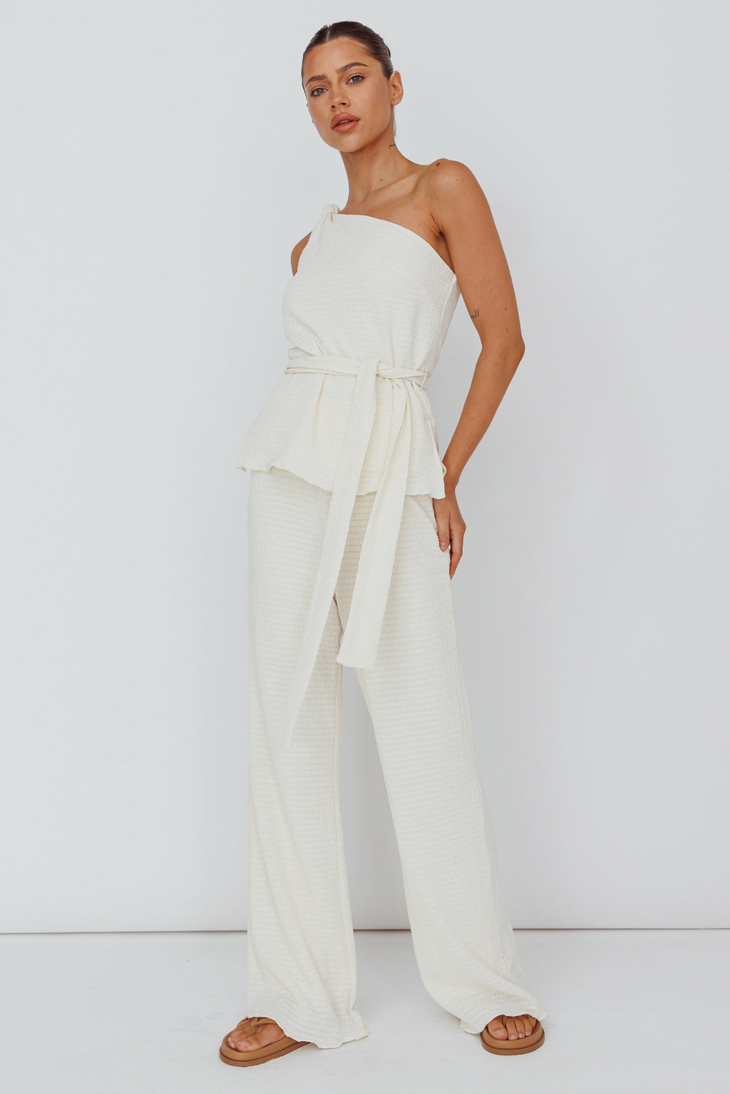 Austin City Textured Pants Cream by Selfie Leslie