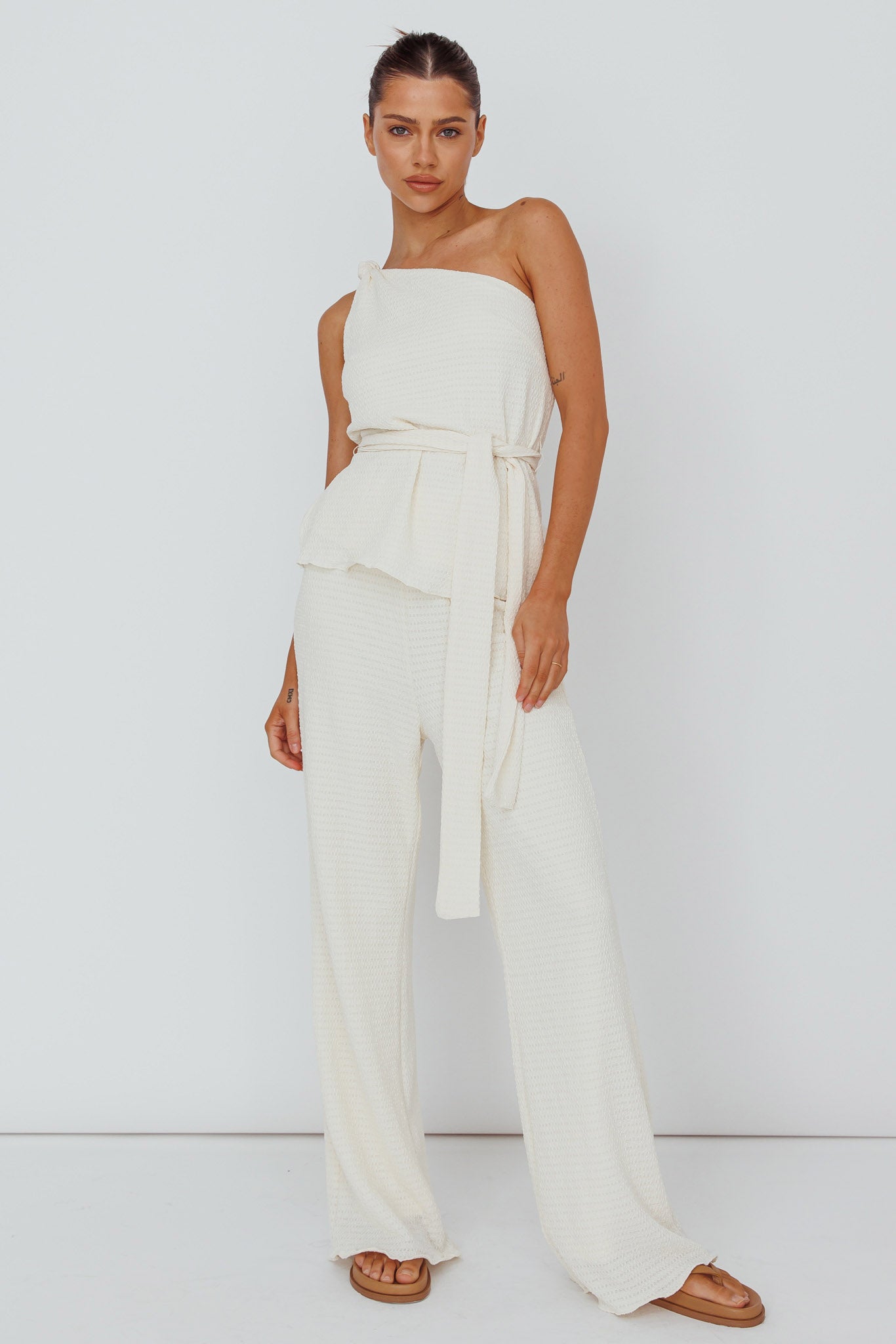 Austin City One-Shoulder Waist Tie Top Cream by Selfie Leslie