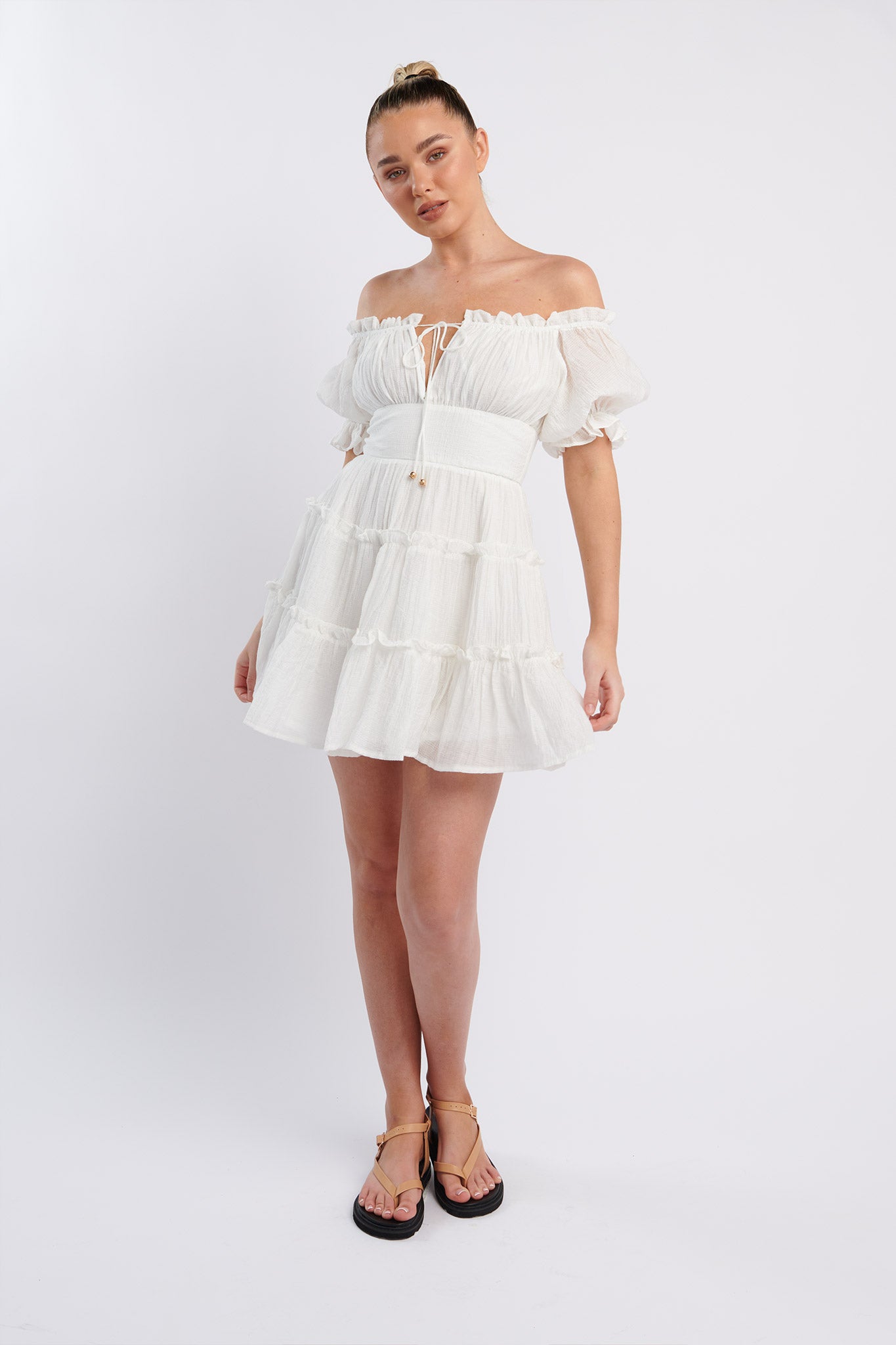 Everley Puff Sleeve Mini Dress White by Selfie Leslie