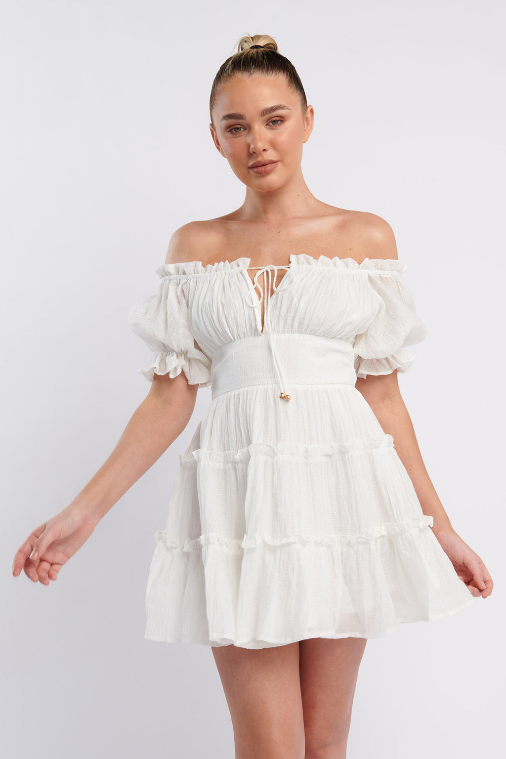 Everley Puff Sleeve Mini Dress White by Selfie Leslie