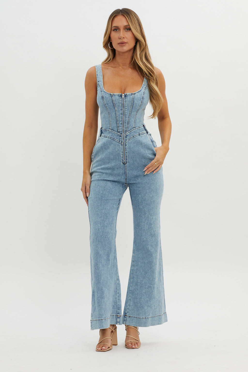 Intermission Flared Leg Jumpsuit Denim by Selfie Leslie