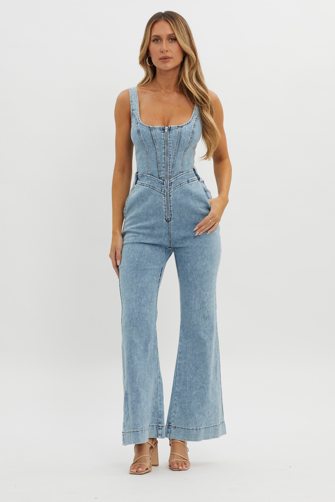 Intermission Flared Leg Jumpsuit Denim by Selfie Leslie