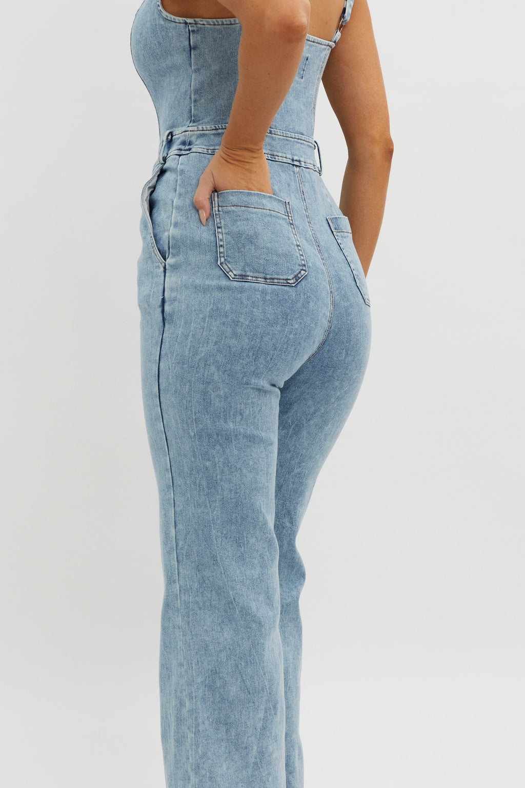 Intermission Flared Leg Jumpsuit Denim by Selfie Leslie