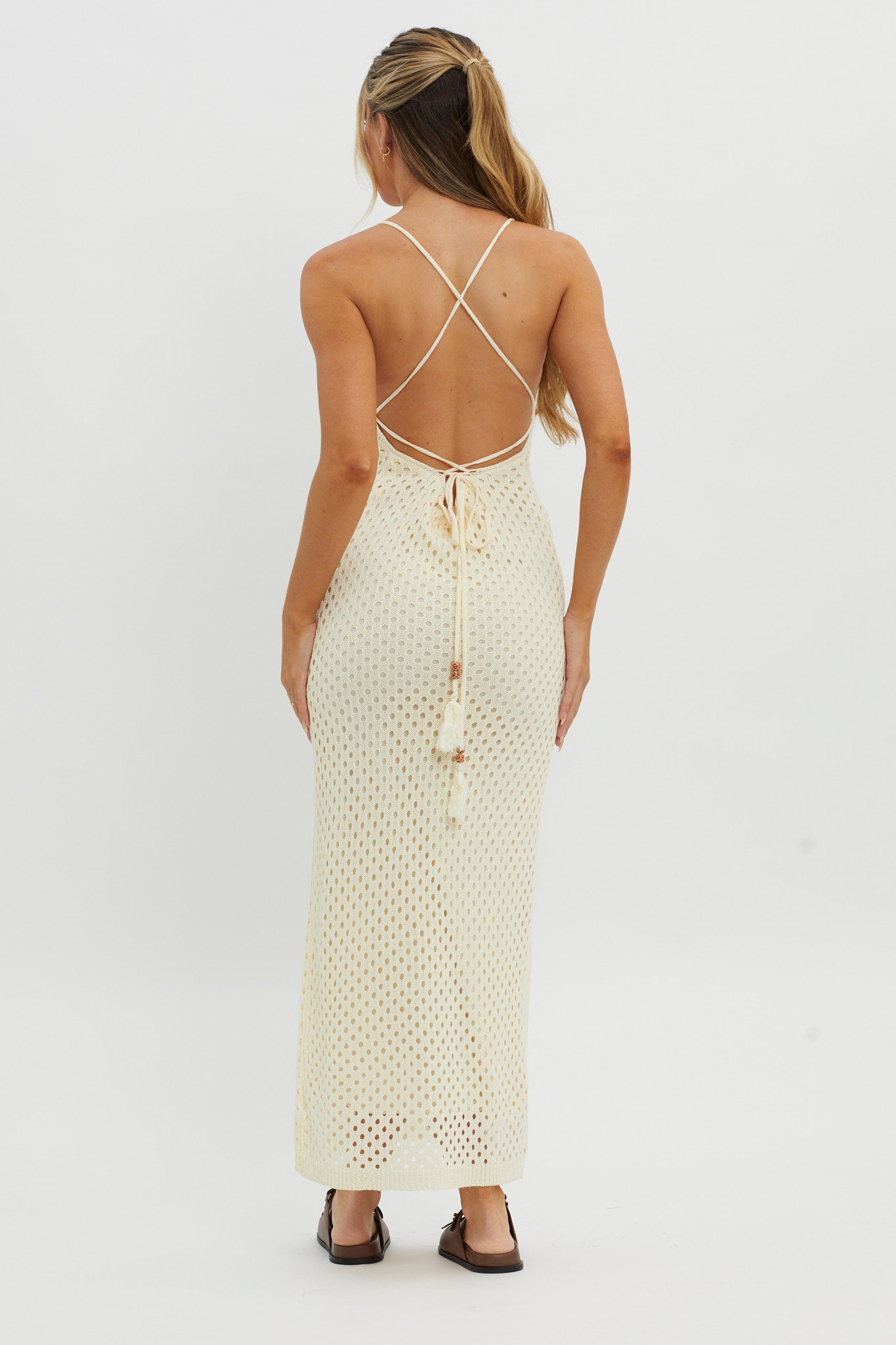 Kesha Open Back Crochet Maxi Dress Cream by Selfie Leslie