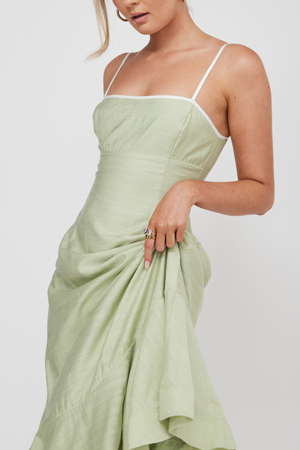 Noni Cami Strap Swing Midi Dress Pistachio by Selfie Leslie