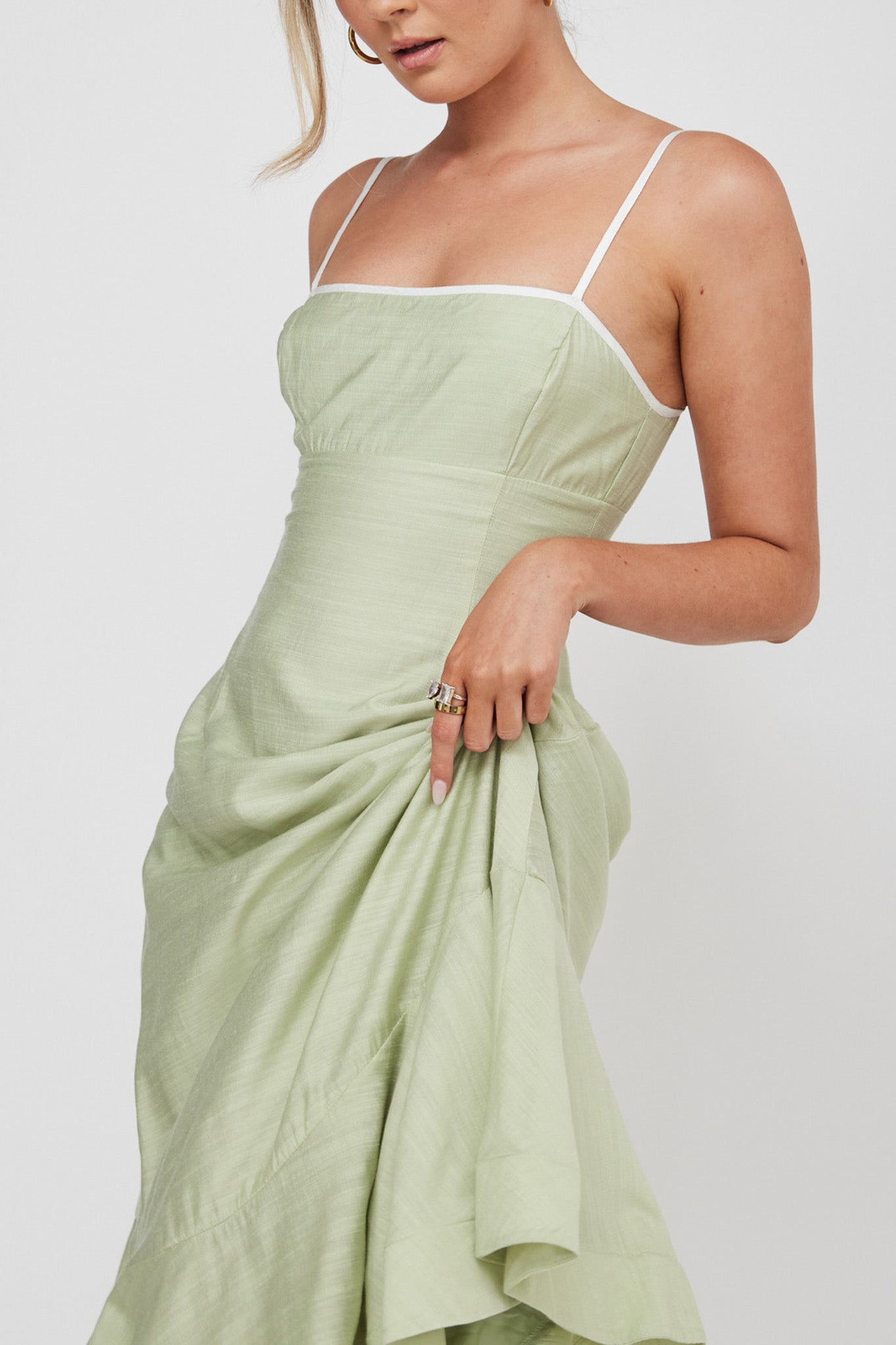 Noni Cami Strap Swing Midi Dress Pistachio by Selfie Leslie