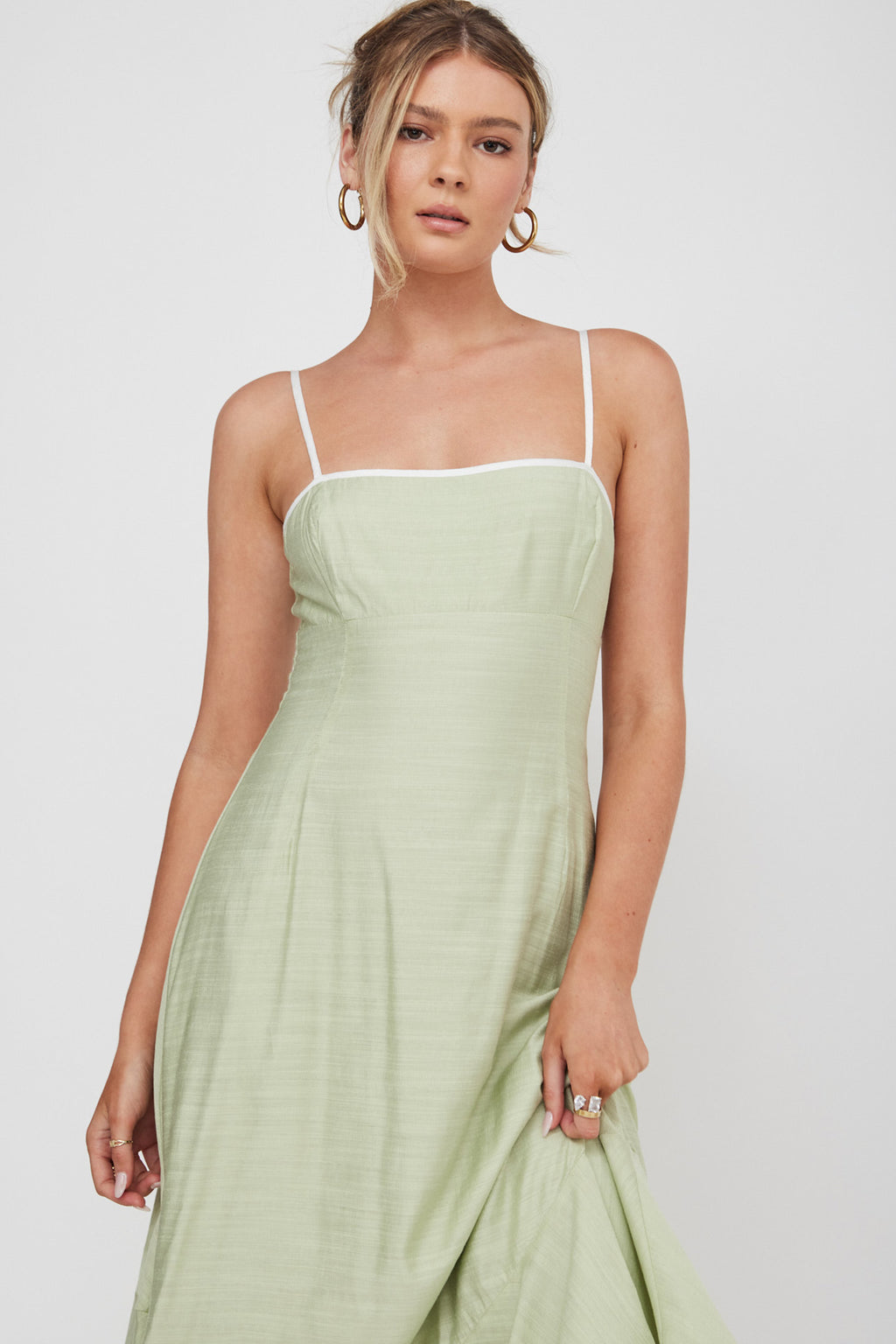 Noni Cami Strap Swing Midi Dress Pistachio by Selfie Leslie