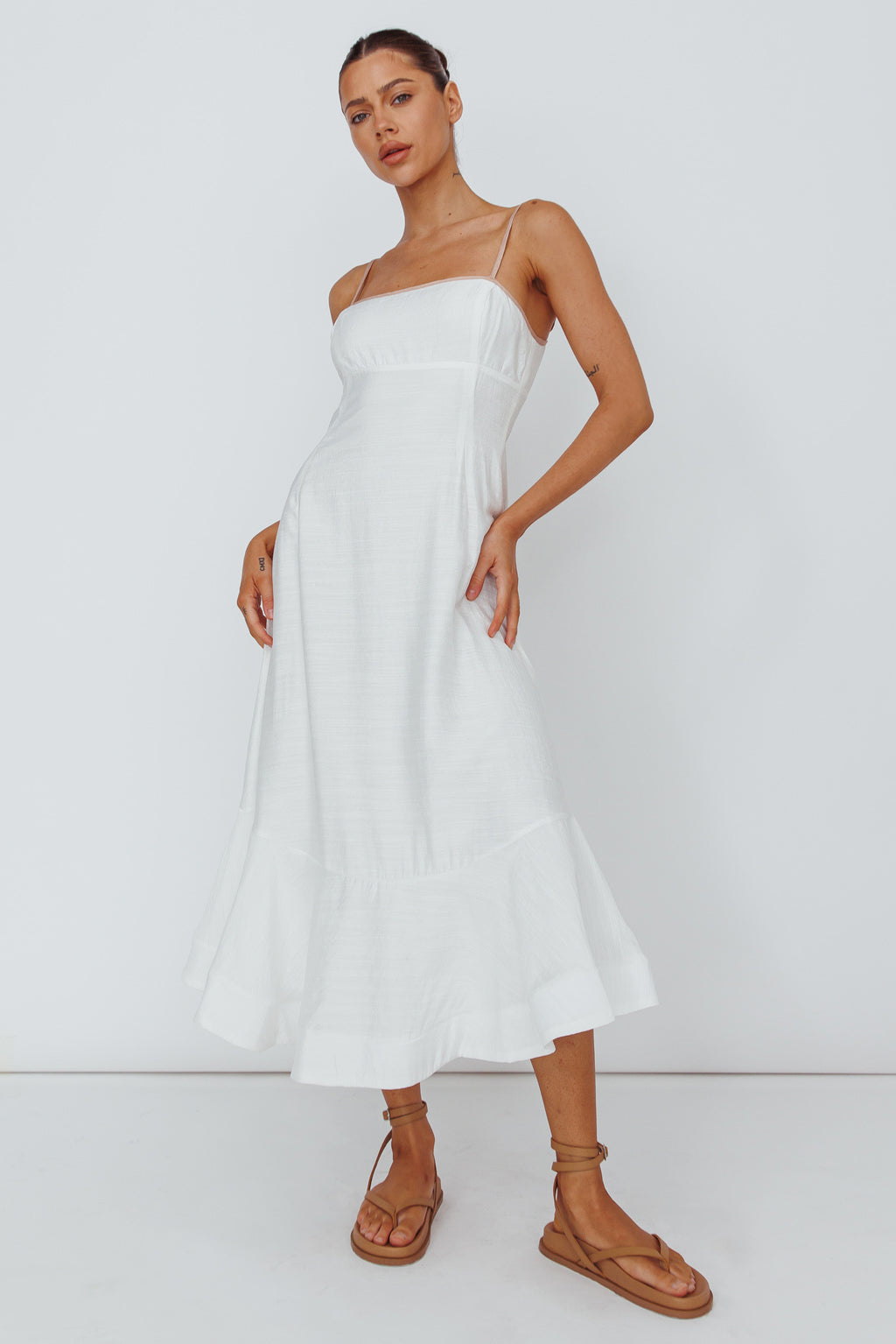 Noni Cami Strap Swing Midi Dress White by Selfie Leslie