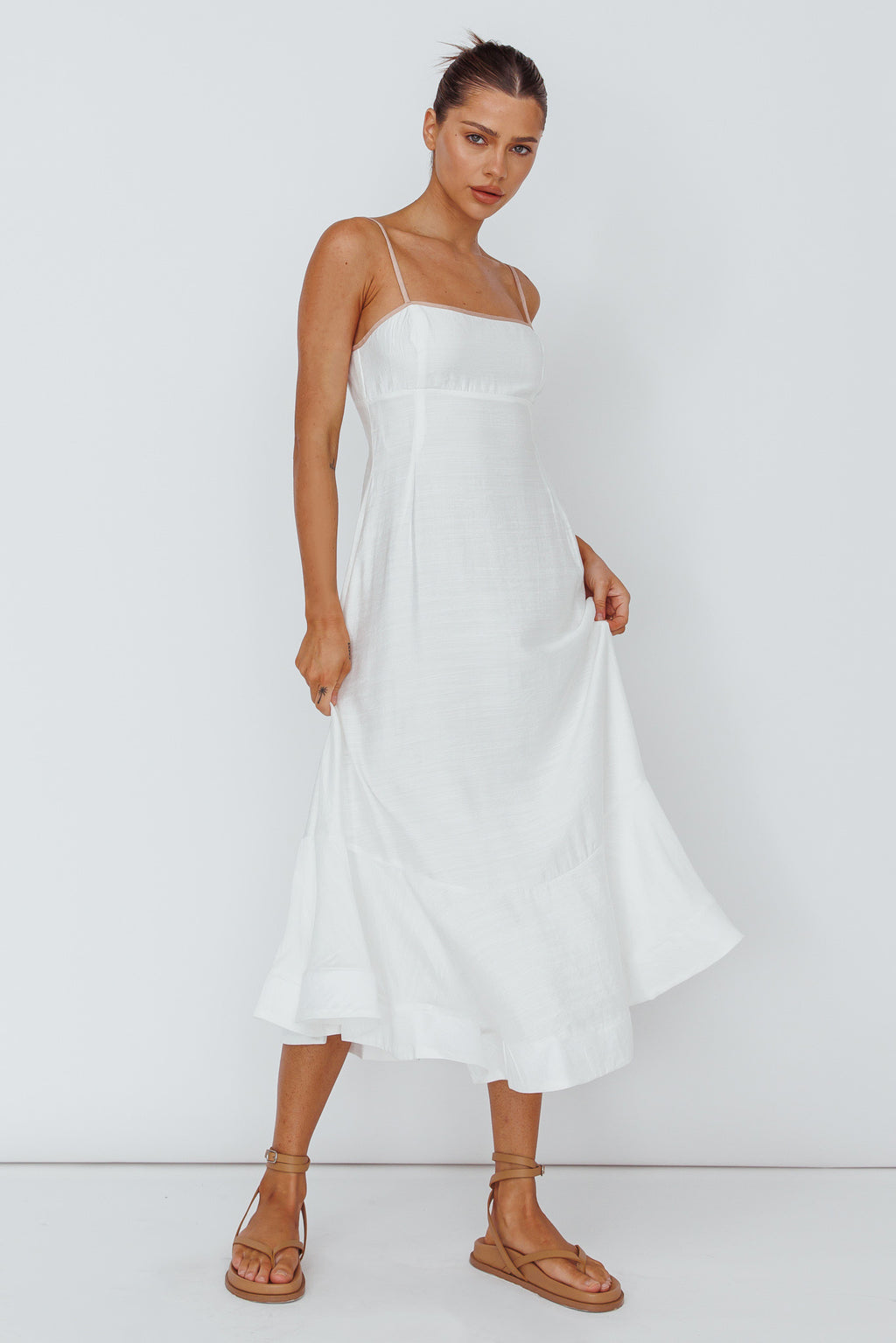 Noni Cami Strap Swing Midi Dress White by Selfie Leslie