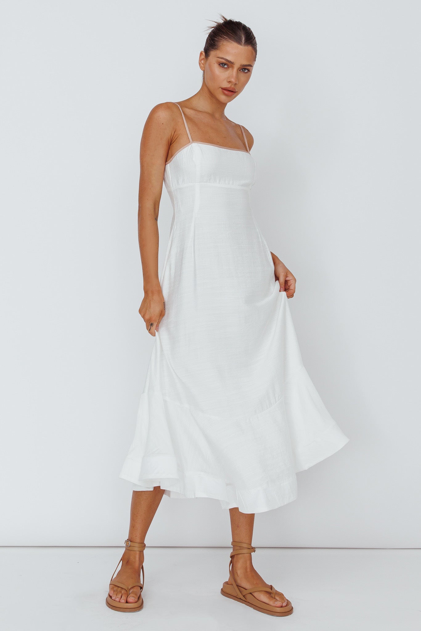 Noni Cami Strap Swing Midi Dress White by Selfie Leslie