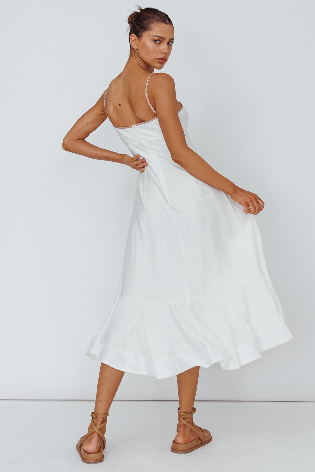 Noni Cami Strap Swing Midi Dress White by Selfie Leslie
