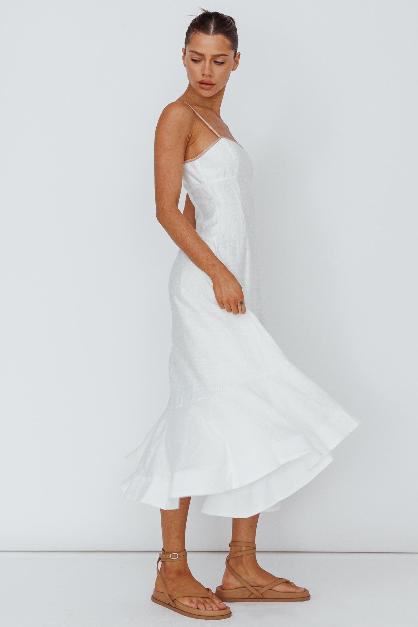 Shop the Noni Cami Strap Swing Midi Dress White | Selfie Leslie