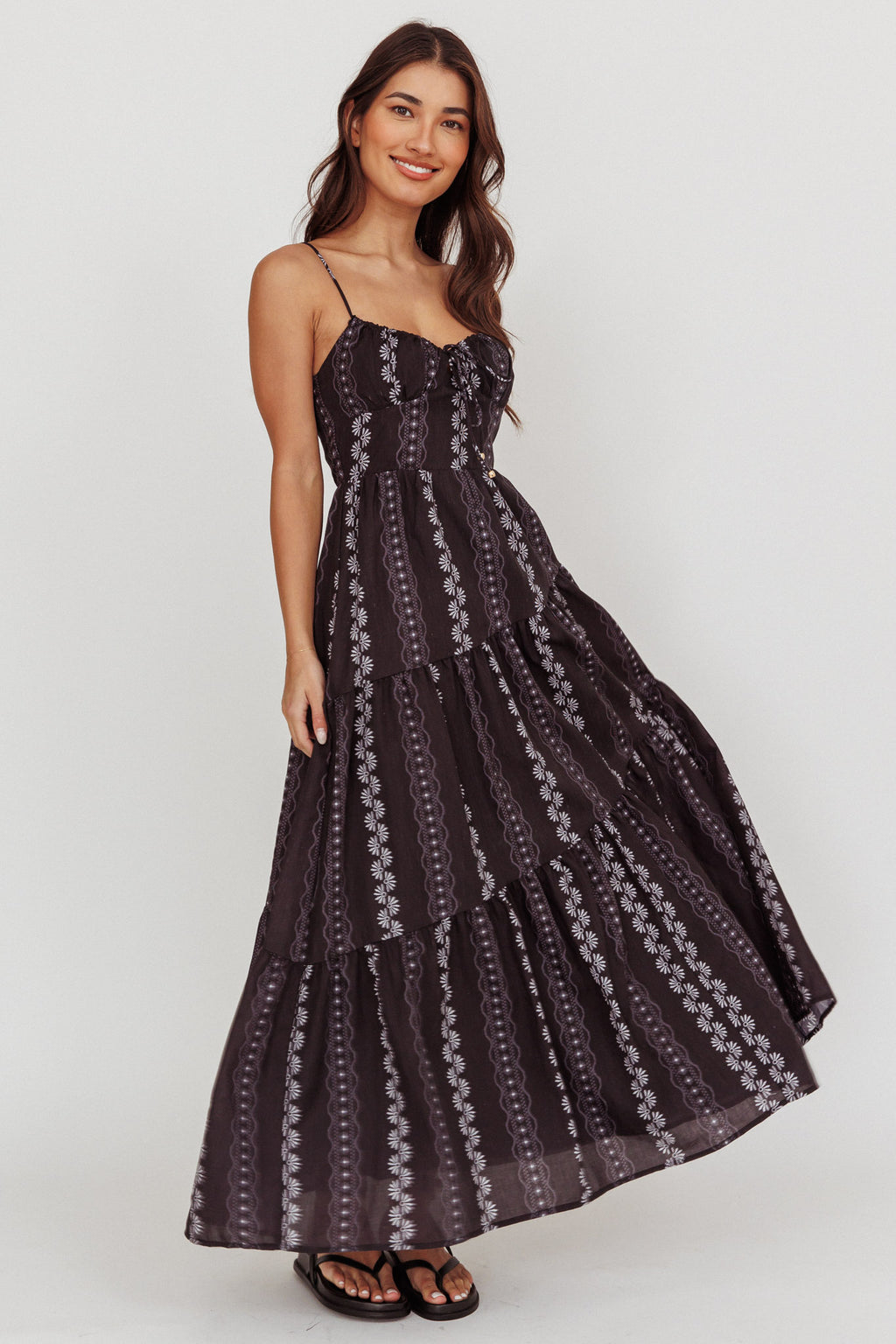 Doe Tied Bust Maxi Dress Black by Selfie Leslie