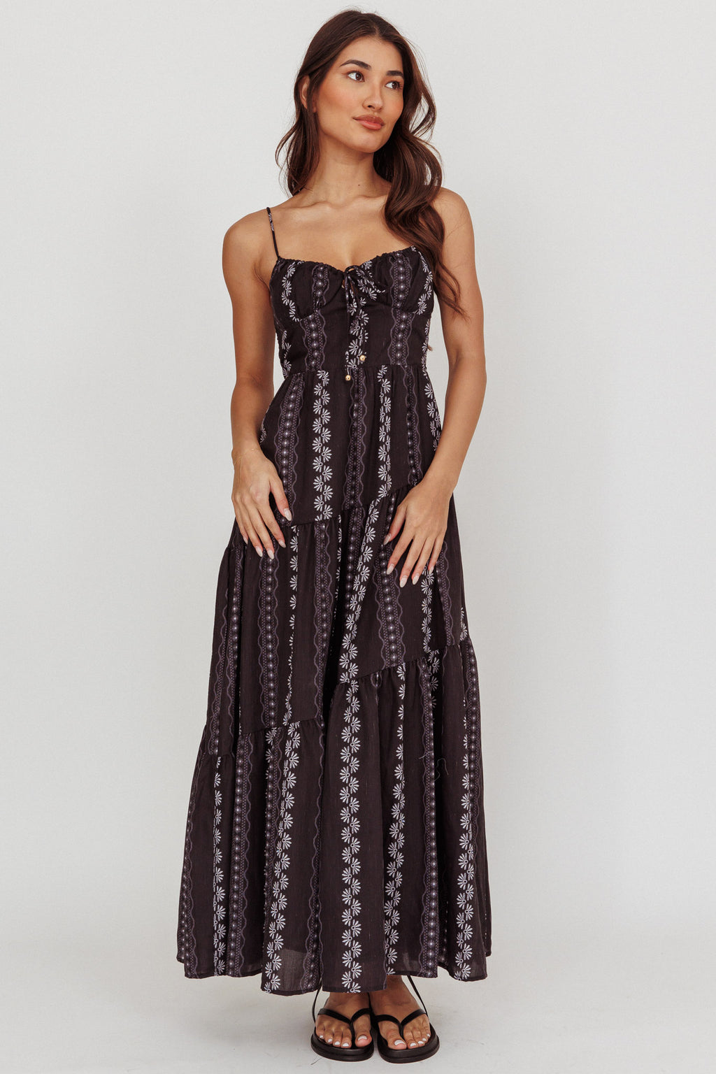 Doe Tied Bust Maxi Dress Black by Selfie Leslie