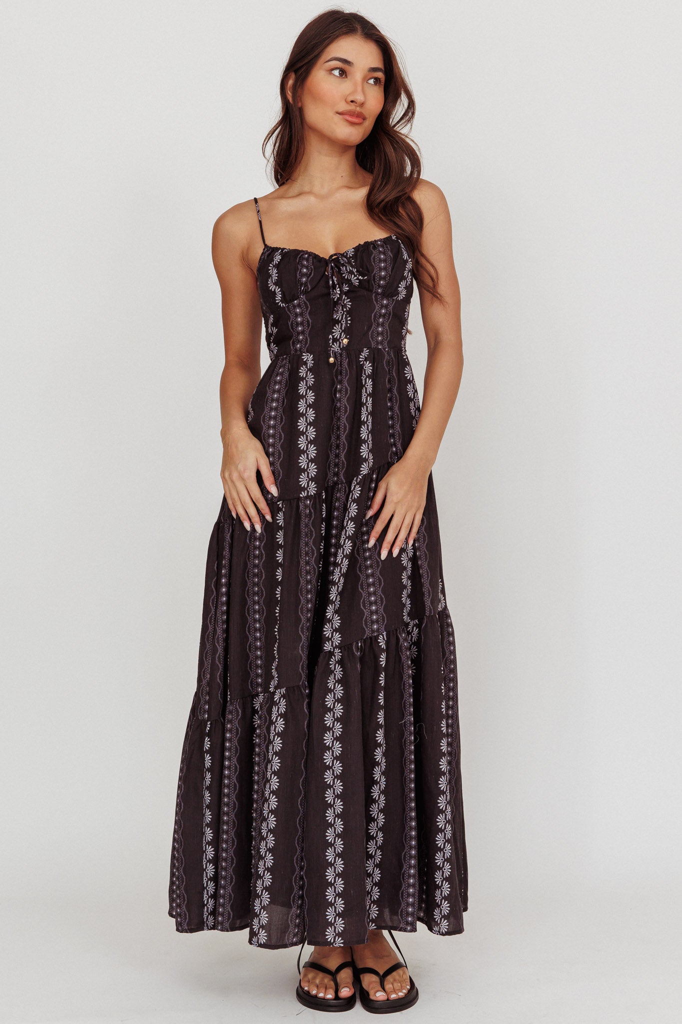 Doe Tied Bust Maxi Dress Black by Selfie Leslie