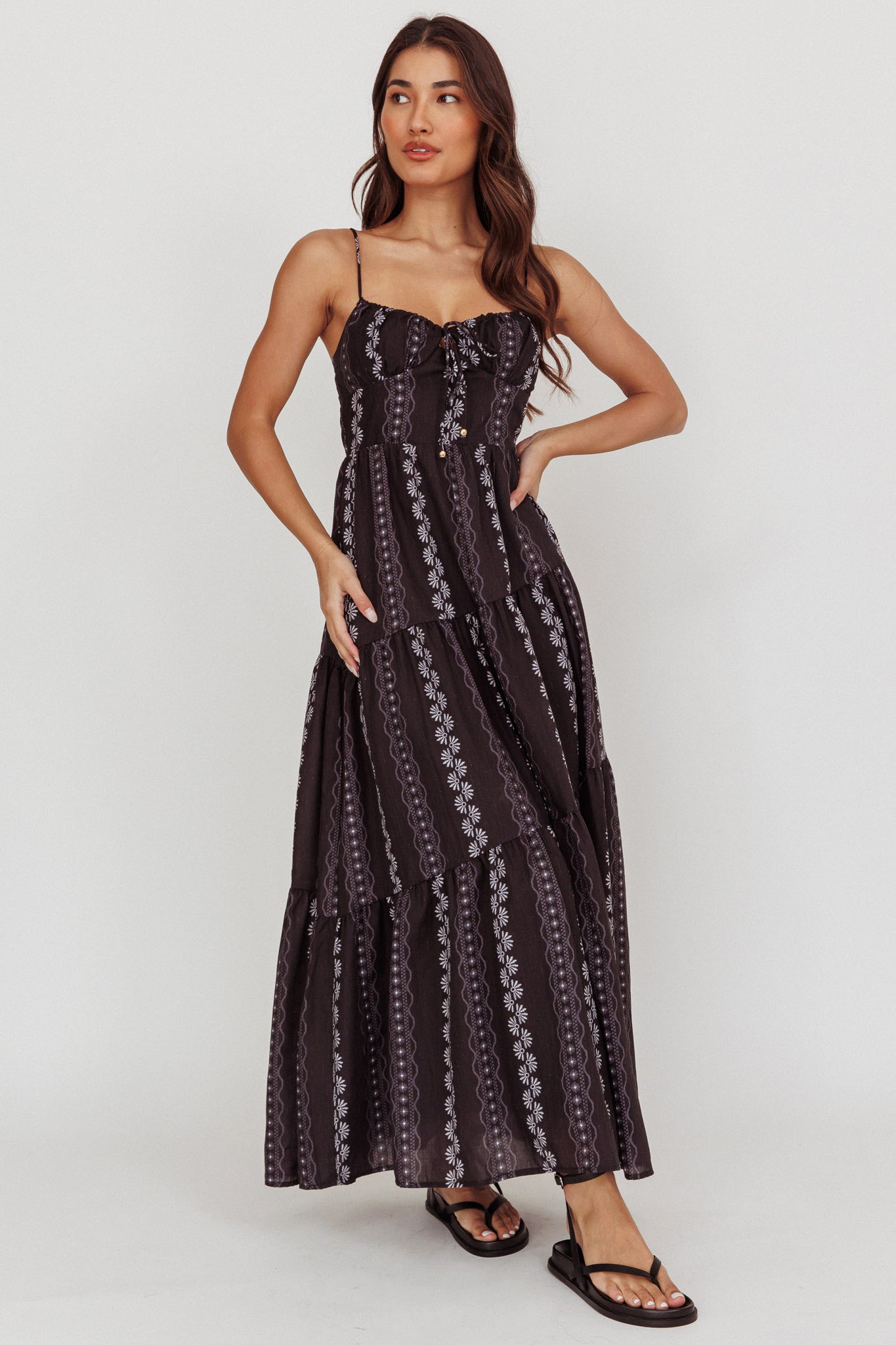 Doe Tied Bust Maxi Dress Black by Selfie Leslie
