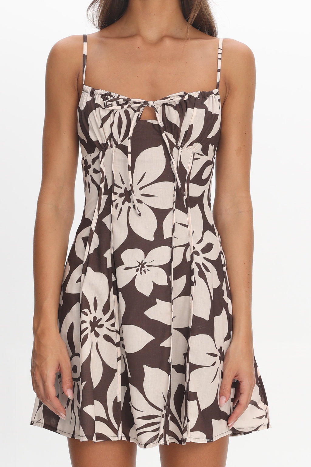 Doe Tied Bust Mini Dress Print Chocolate by Selfie Leslie