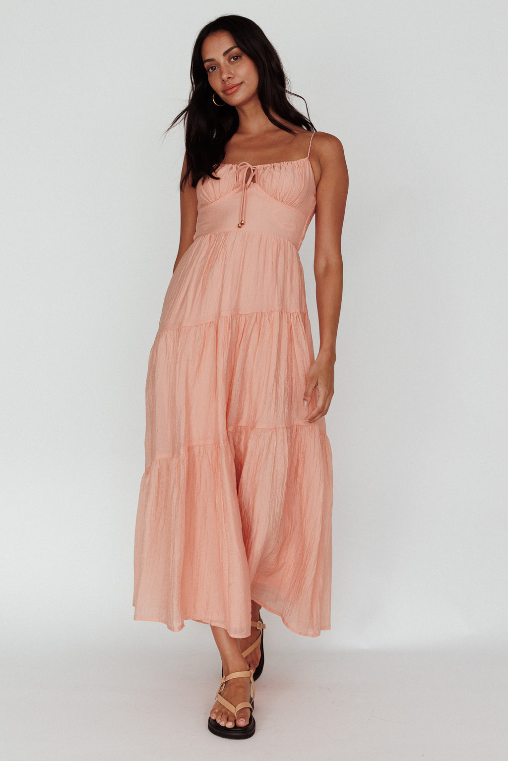 Doe Tie Bust Maxi Dress Apricot by Selfie Leslie