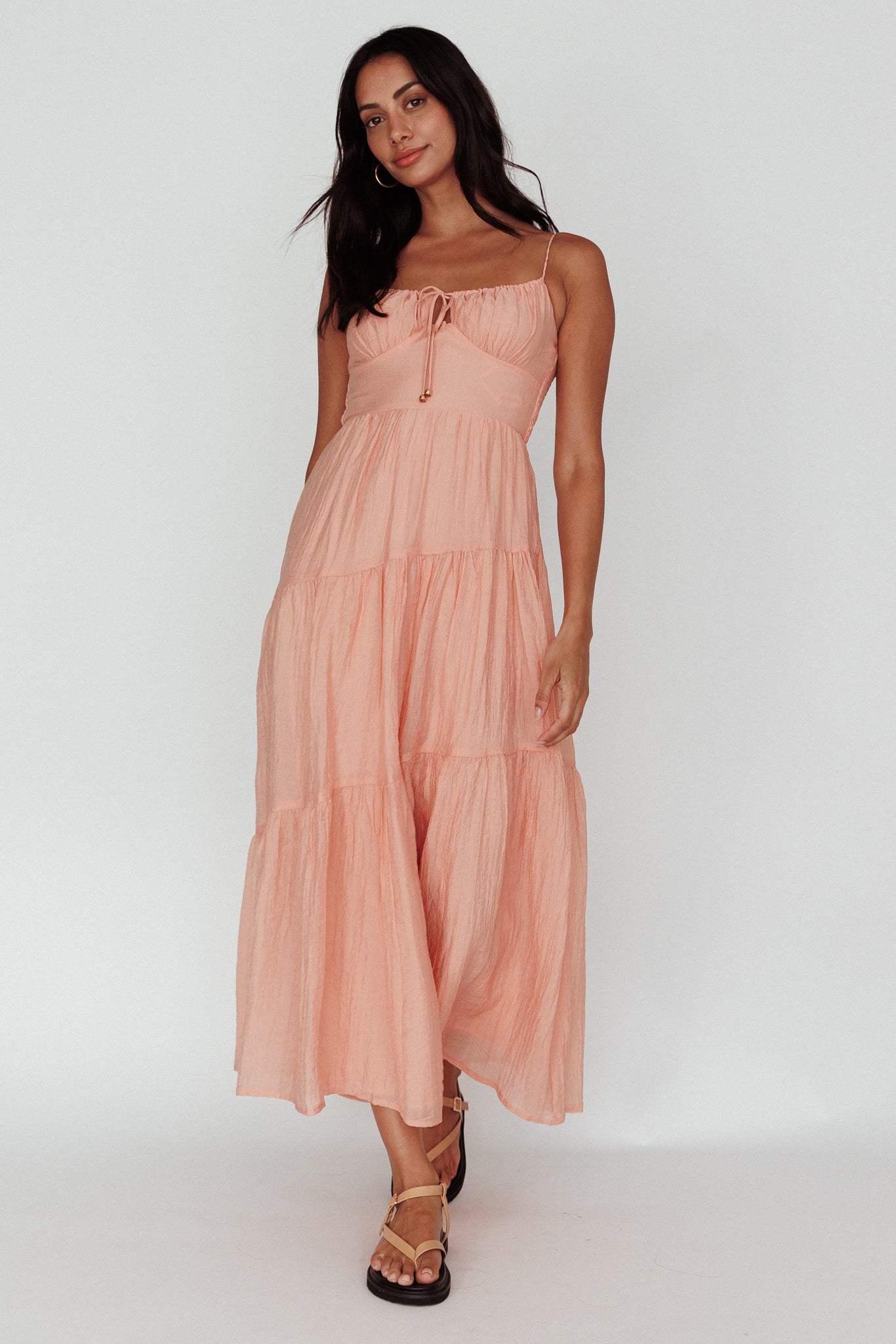 Doe Tie Bust Maxi Dress Apricot by Selfie Leslie