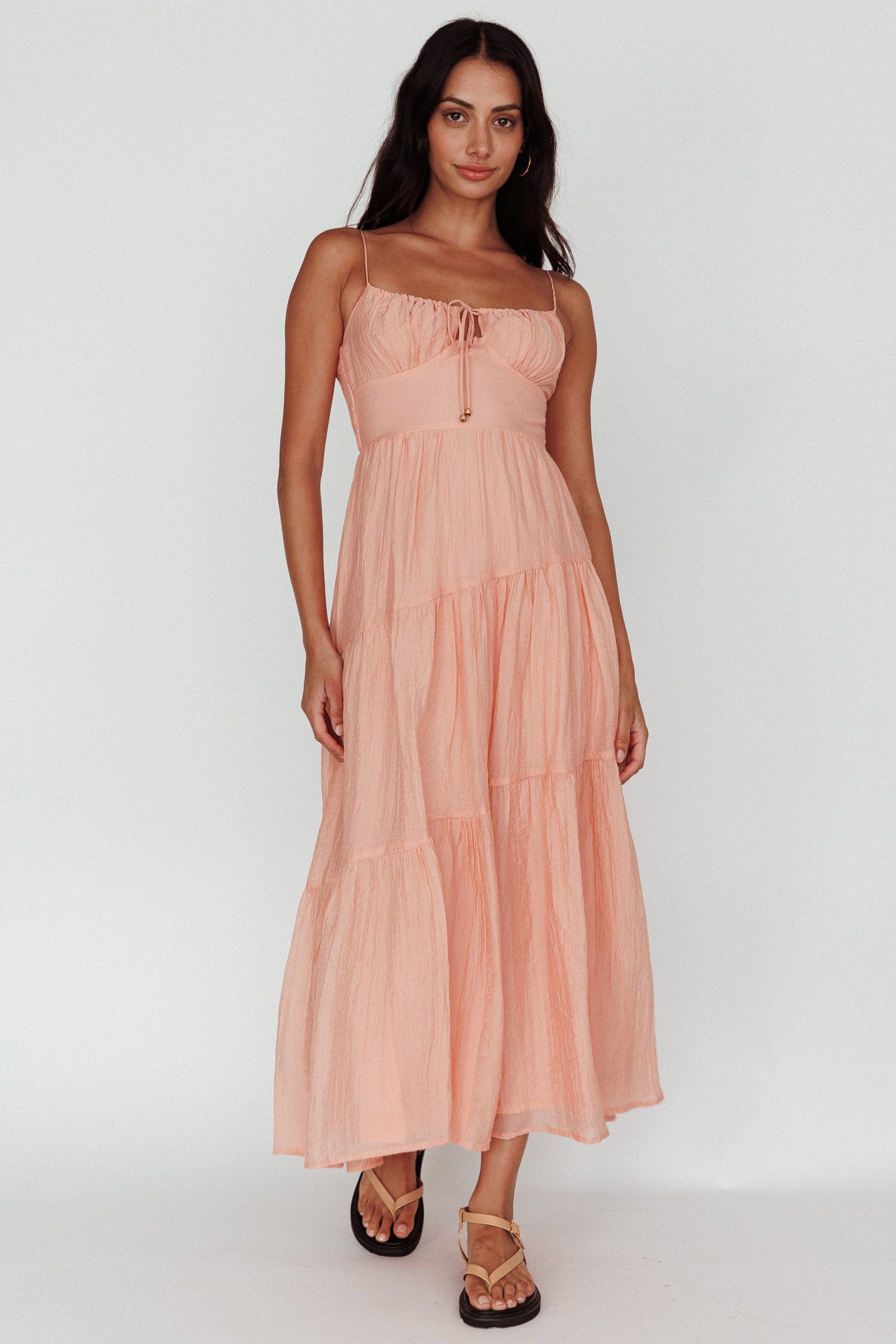 Doe Tie Bust Maxi Dress Apricot by Selfie Leslie