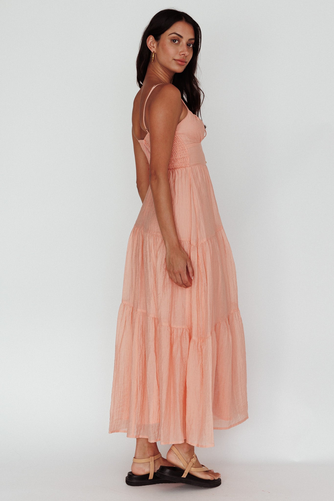 Doe Tie Bust Maxi Dress Apricot by Selfie Leslie