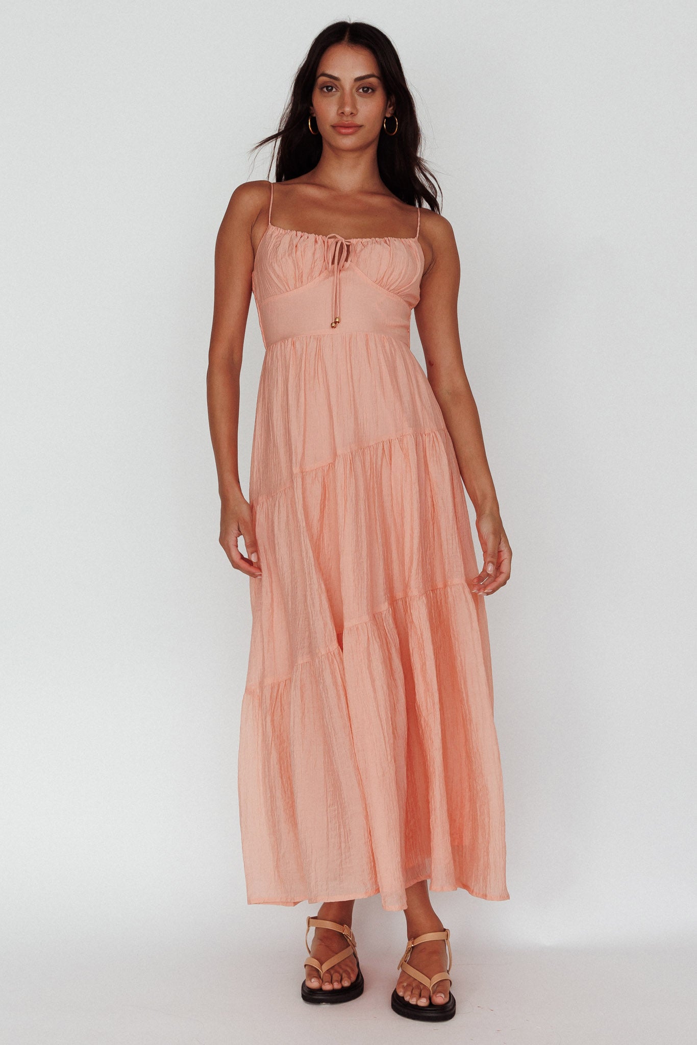Doe Tie Bust Maxi Dress Apricot by Selfie Leslie