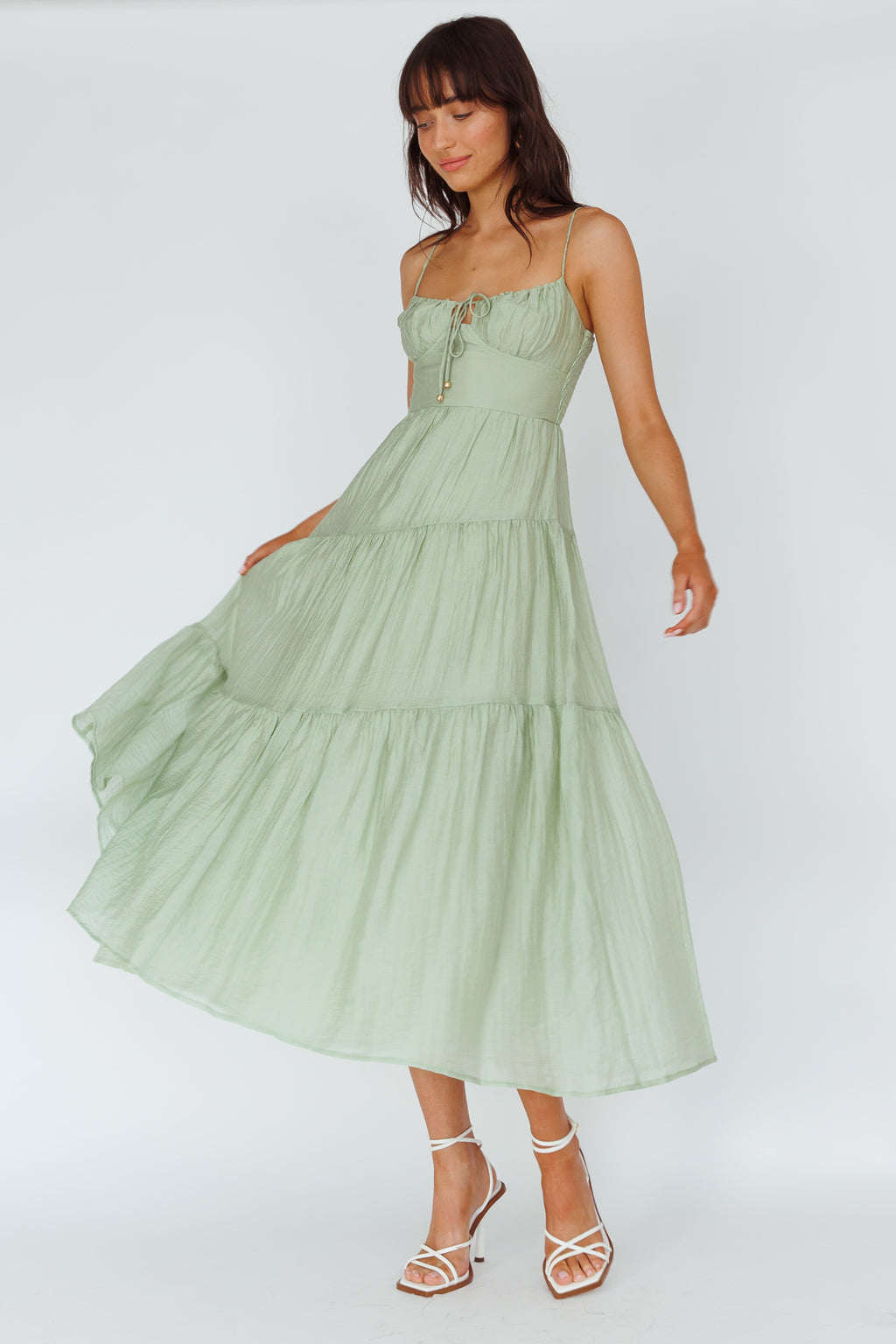 Doe Tie Bust Maxi Dress Sage by Selfie Leslie