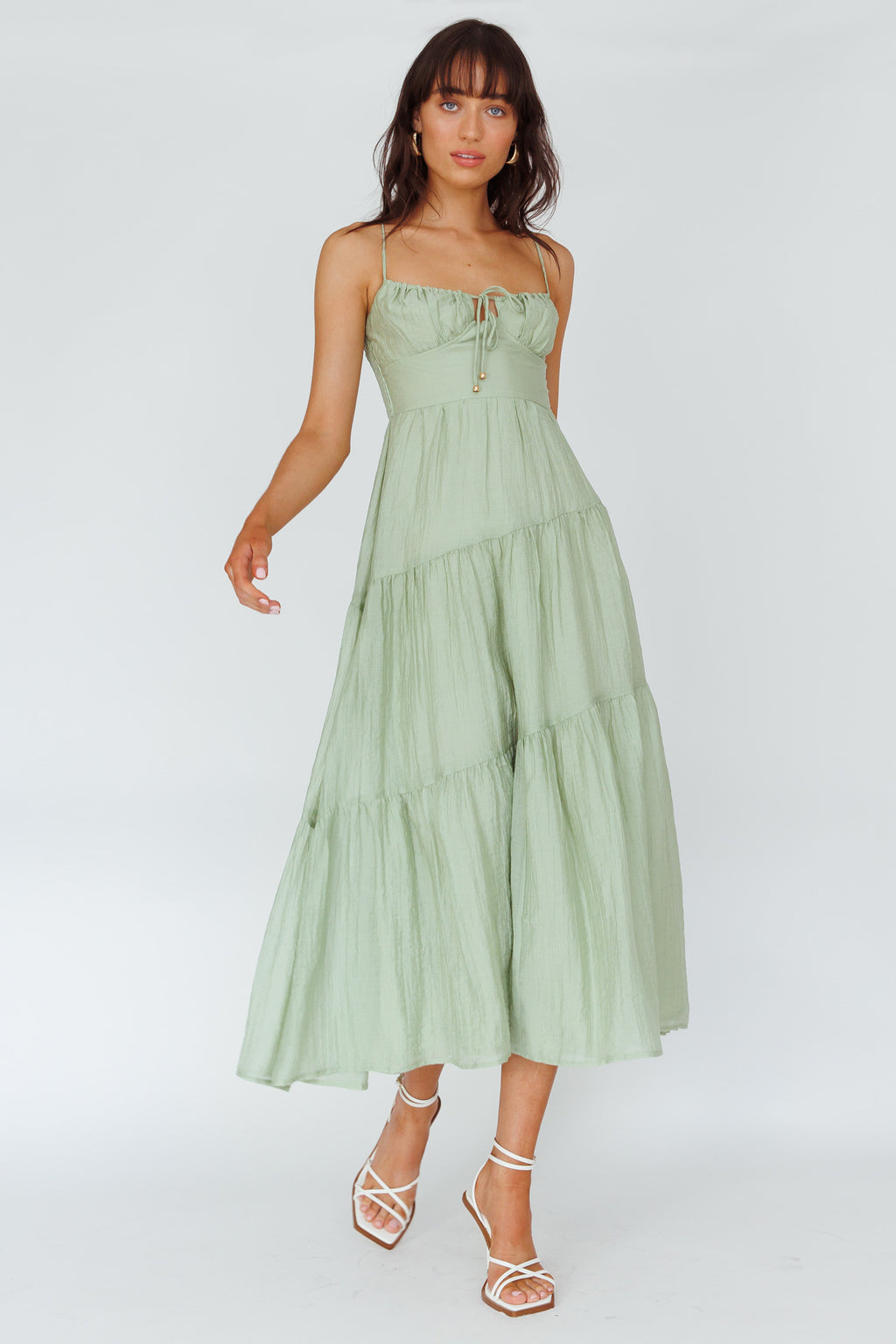 Doe Tie Bust Maxi Dress Sage by Selfie Leslie