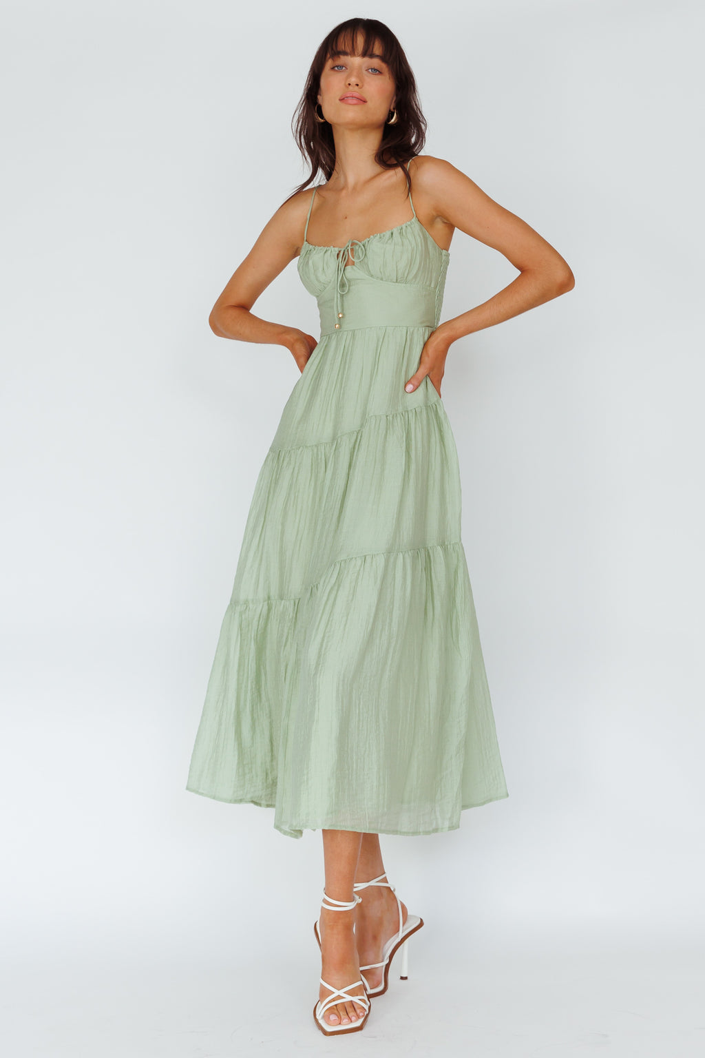 Doe Tie Bust Maxi Dress Sage by Selfie Leslie