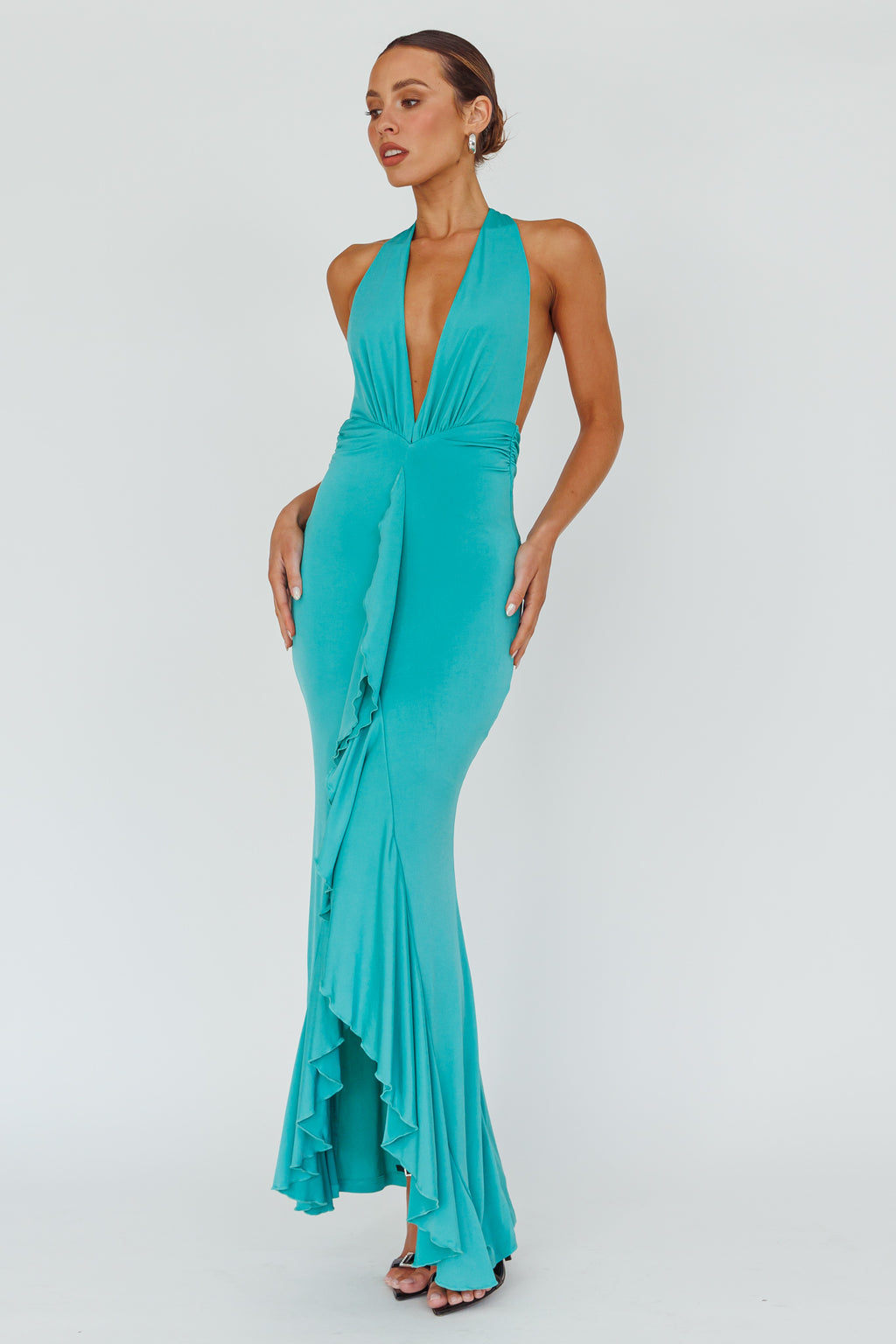 Zaphirah Halterneck Ruffle Dress Jade by Selfie Leslie