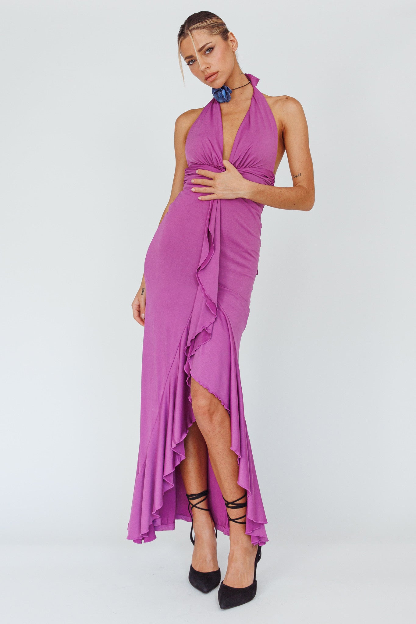 Zaphirah Halterneck Ruffle Dress Magenta by Selfie Leslie