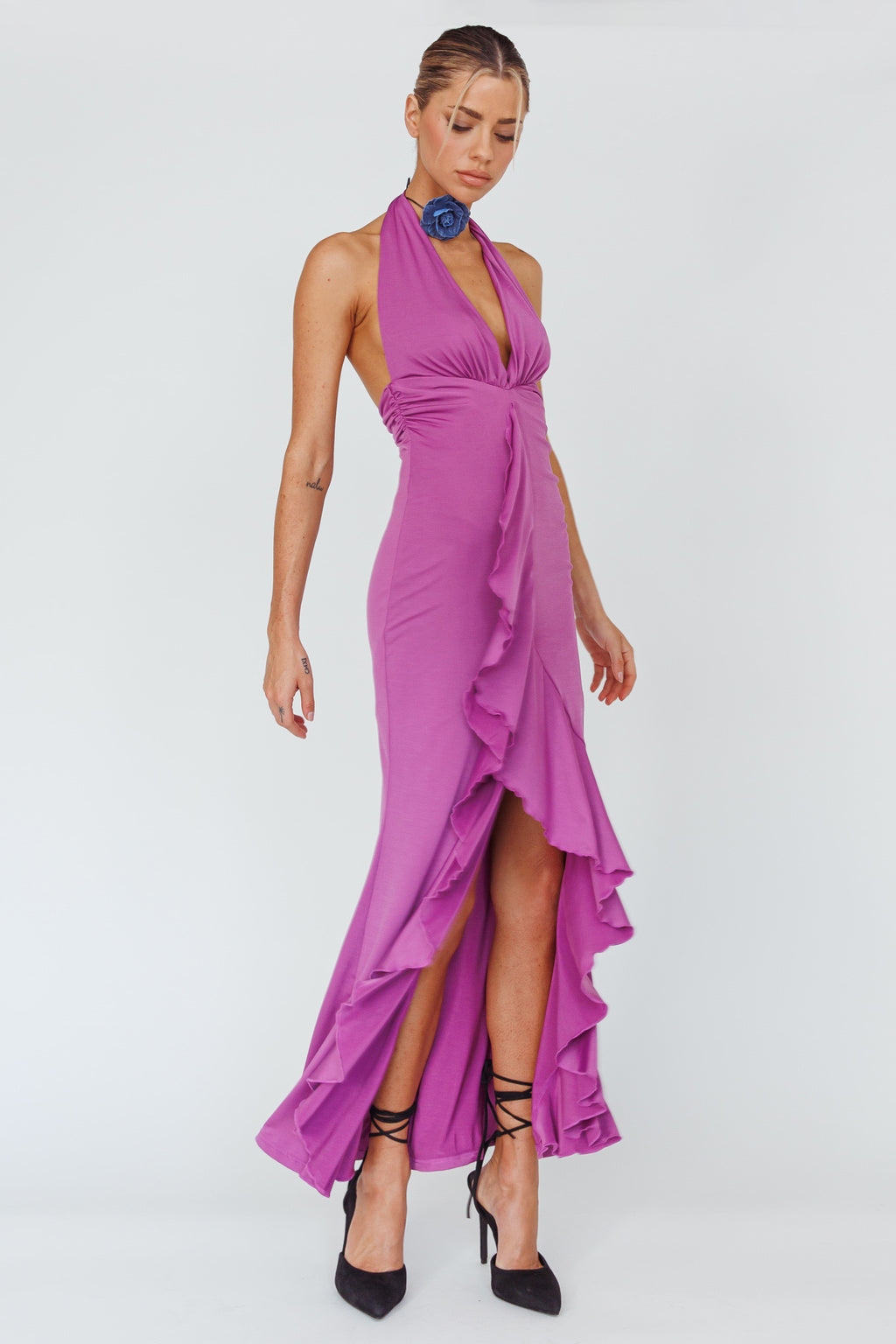 Zaphirah Halterneck Ruffle Dress Magenta by Selfie Leslie