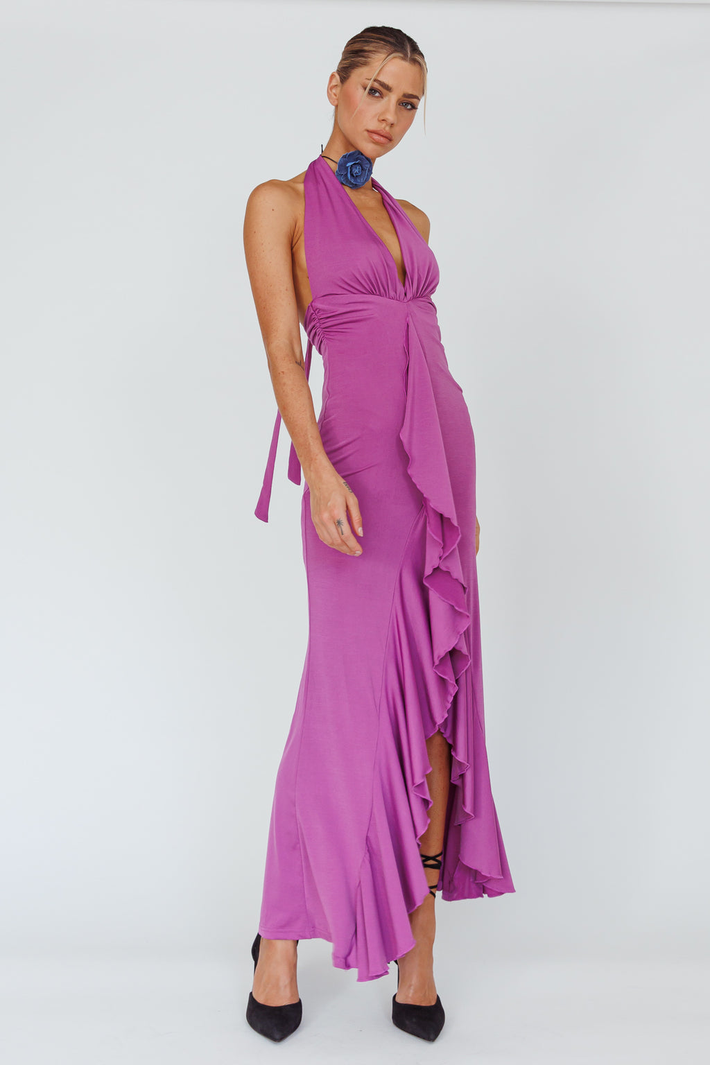Zaphirah Halterneck Ruffle Dress Magenta by Selfie Leslie
