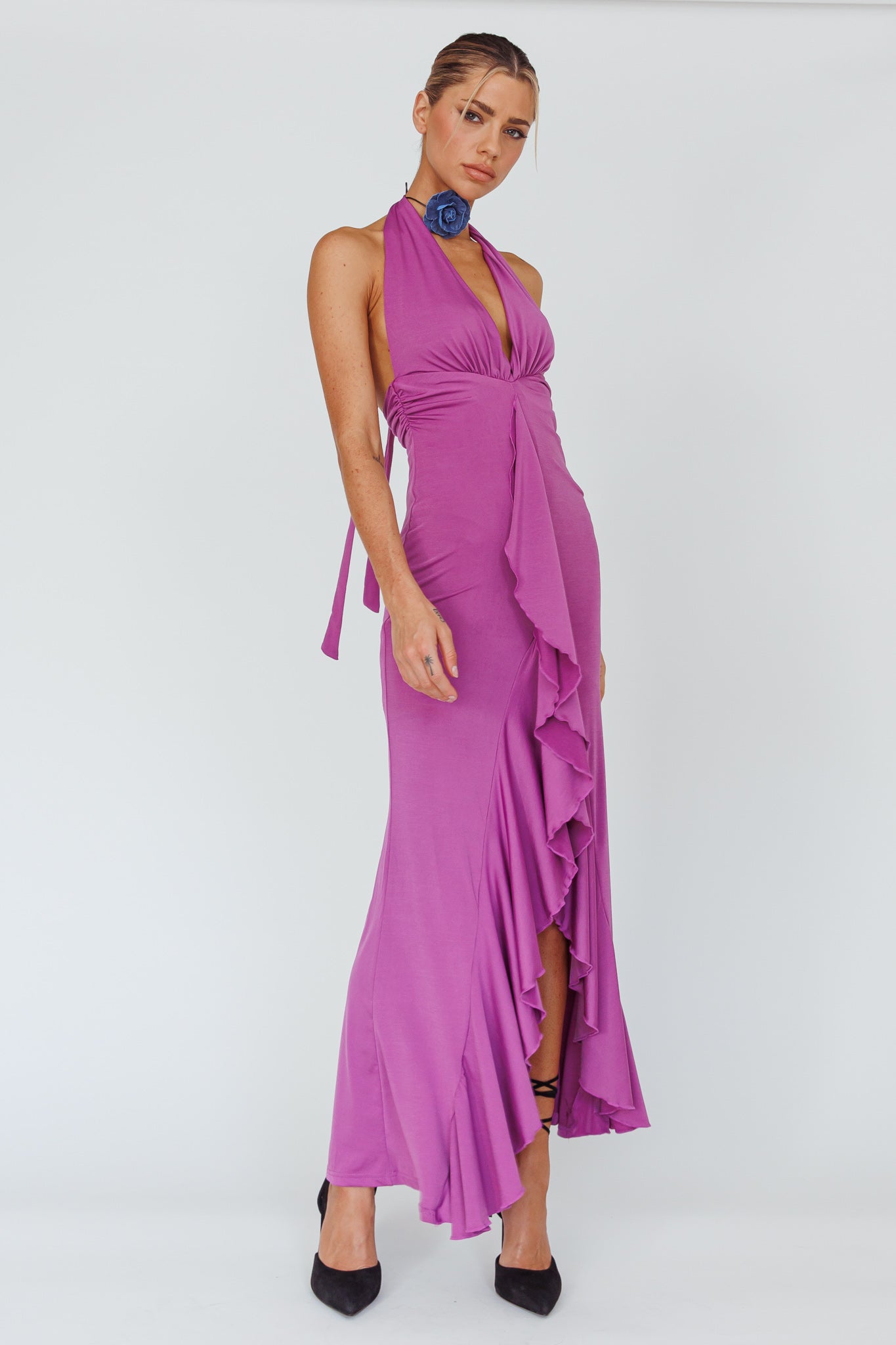 Zaphirah Halterneck Ruffle Dress Magenta by Selfie Leslie