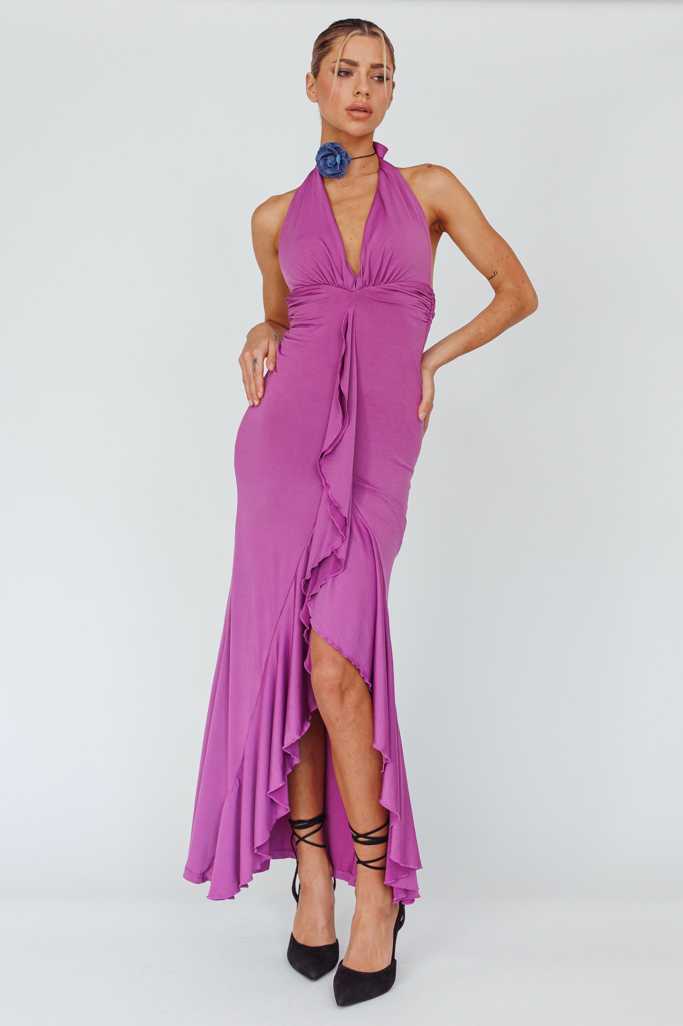 Zaphirah Halterneck Ruffle Dress Magenta by Selfie Leslie