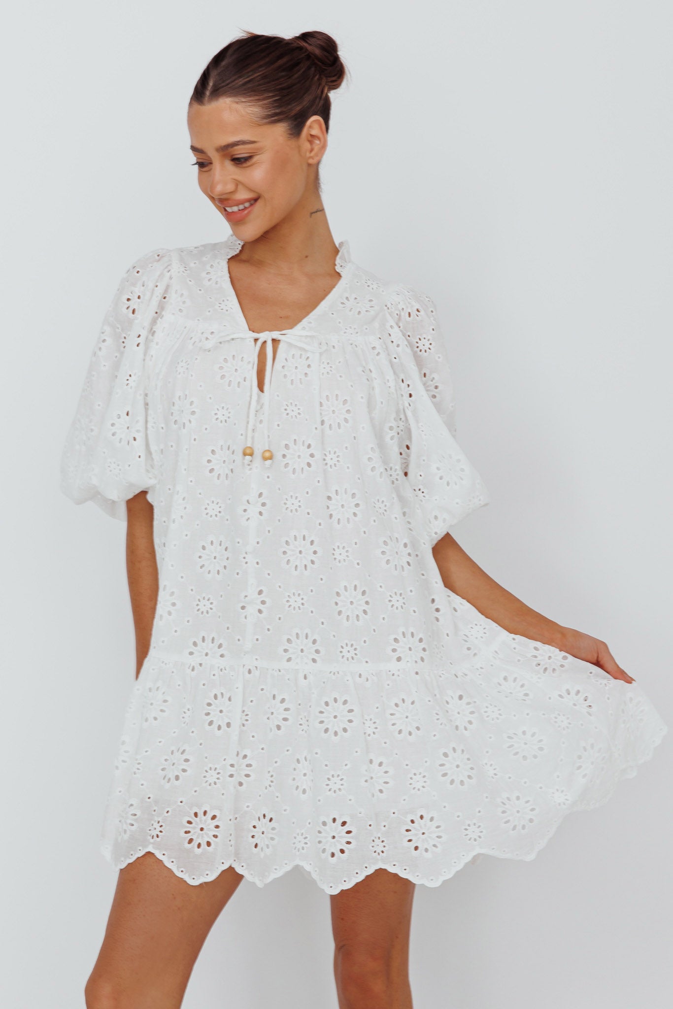 She's A Gem Eyelet Shift Dress White by Selfie Leslie